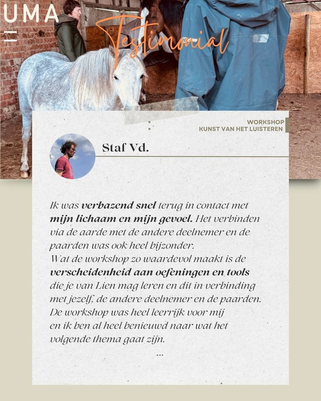 ✨ Altijd fijn om zulke warme reviews te ontvangen ✨
Dankjewel Staf voor je woorden 🌿🐴
Op zaterdag 20 september volgt de laatste editie van dit jaar van de workshop Kunst van het Luisteren.
Thema dit keer: Nulpuntbewustzijn — luisteren vanuit