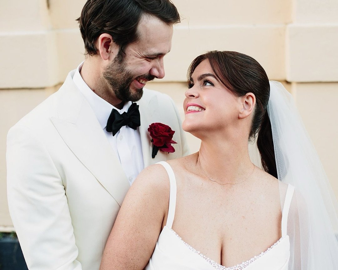 Peggie and Dan &hearts;️ Just the two of them in the quiet streets of Fitzroy, soaking in those last golden minutes before their dusk-lit ceremony at Panama Dining Room. 🌙💫