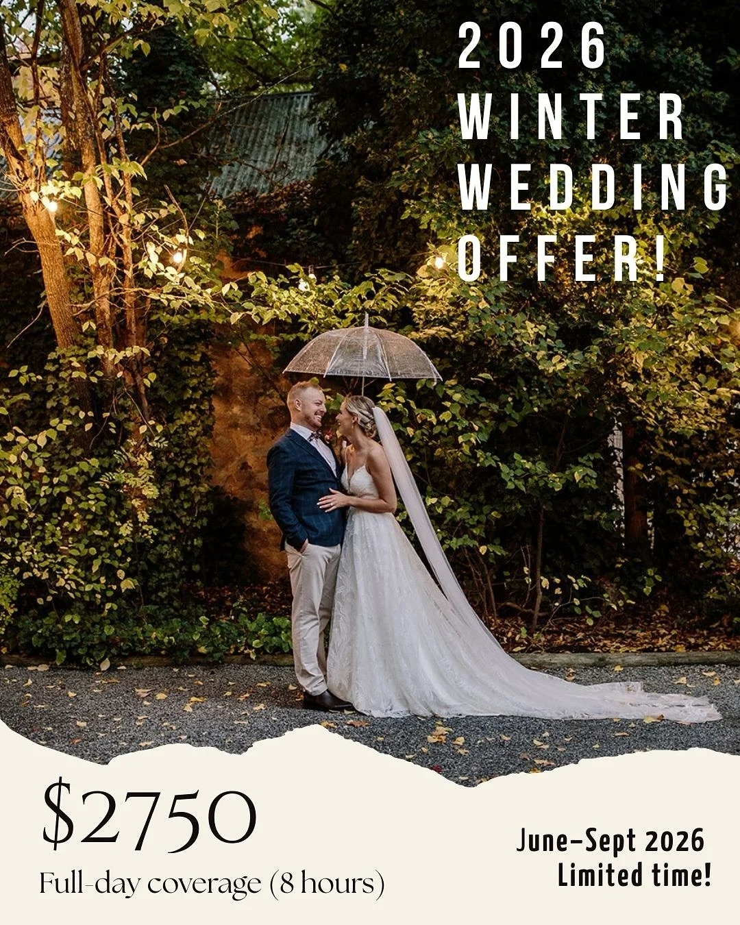 Melbourne is the perfect city for a winter wedding. The beautiful moody skies, golden sunsets, and all the cozy candlelit vibes✨
And we&rsquo;d love to capture more of them!

For a limited time, we&rsquo;re offering a special Winter Wedding Package f