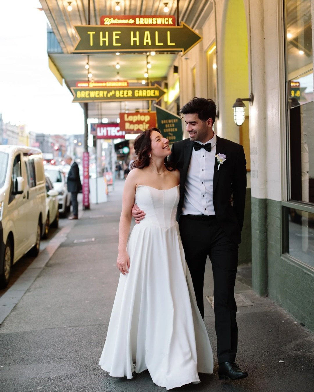 Just married and soaking it all in &hearts;️ Tessa &amp; Ash outside Welcome to Brunswick after saying &lsquo;I Do!&rsquo; 🎉