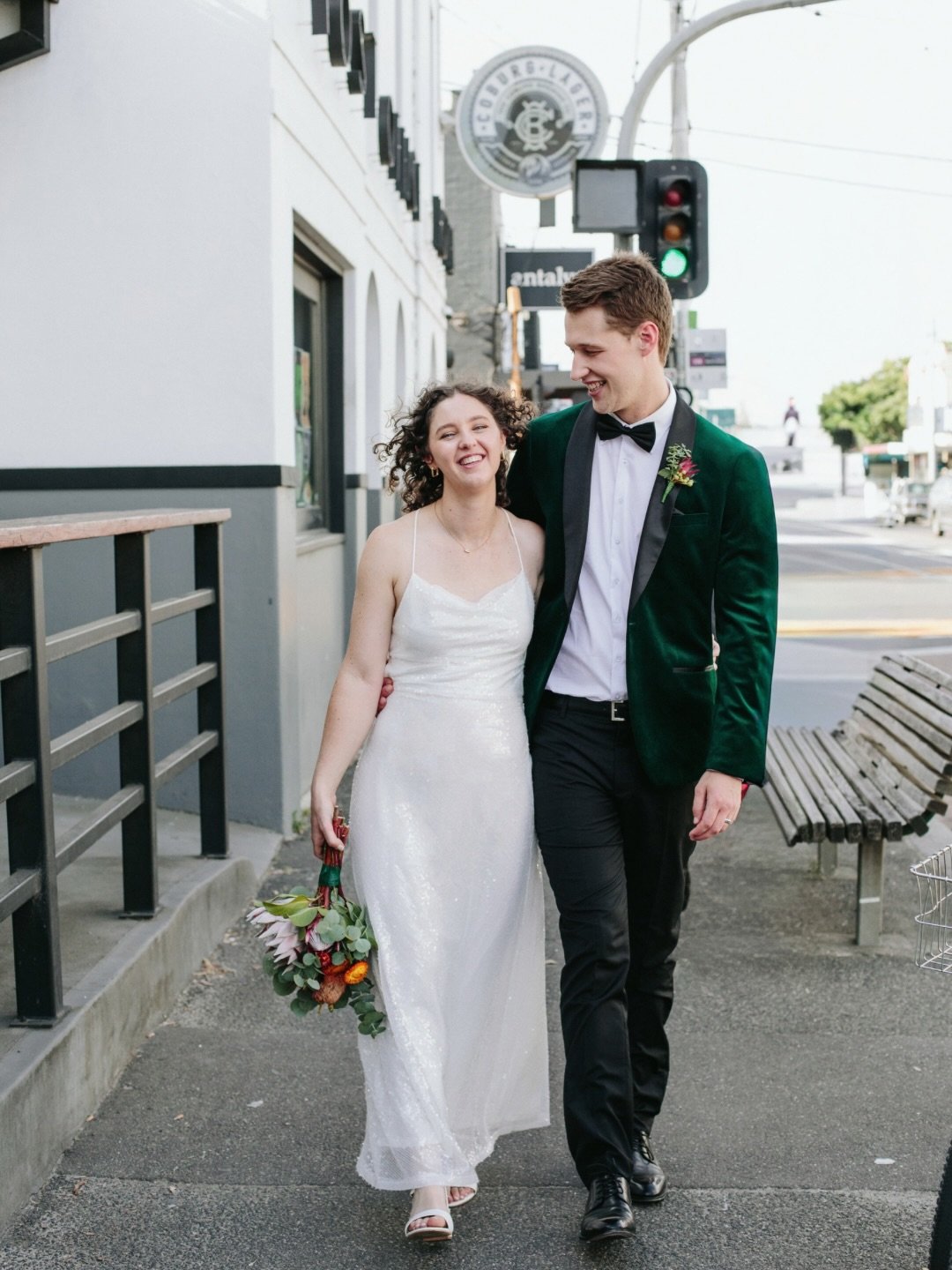 Becky and Josh! + all their legendary guests jumped on the tram to commute from their garden ceremony to their reception at @pohevents ✌🏻 such a joy and laughter filled day! &hearts;️