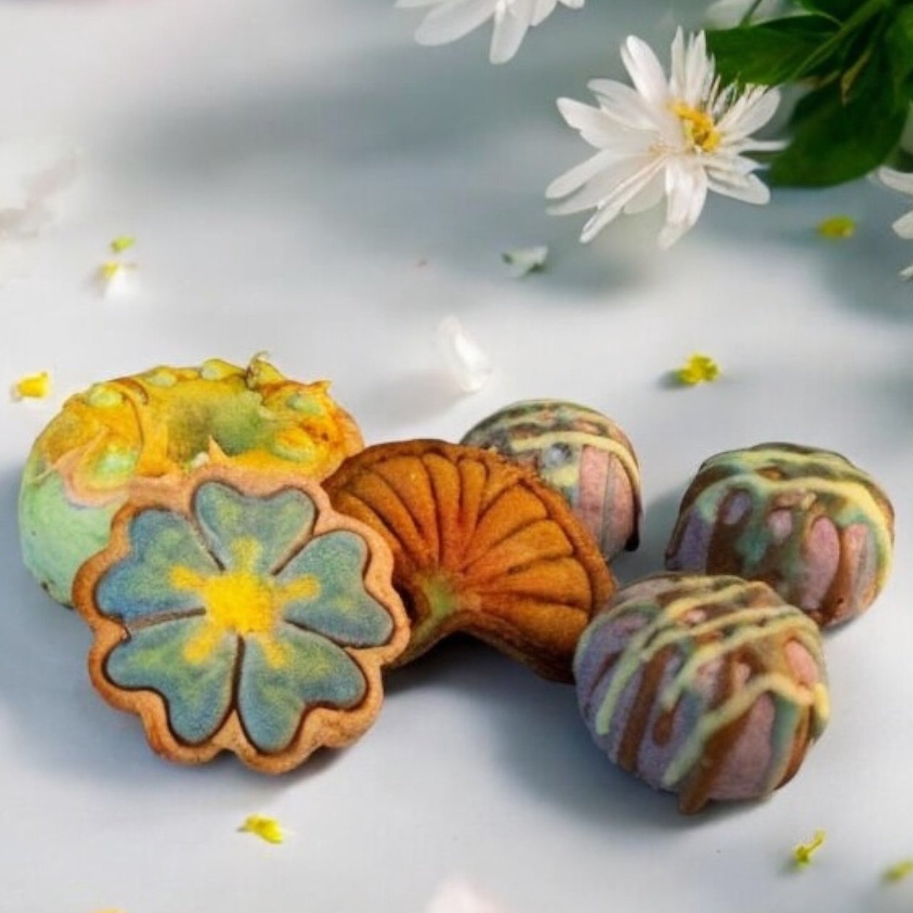 Galleta Flor crujiente, natural y decorada con el encanto del jardín.loral del Jardin Encantado