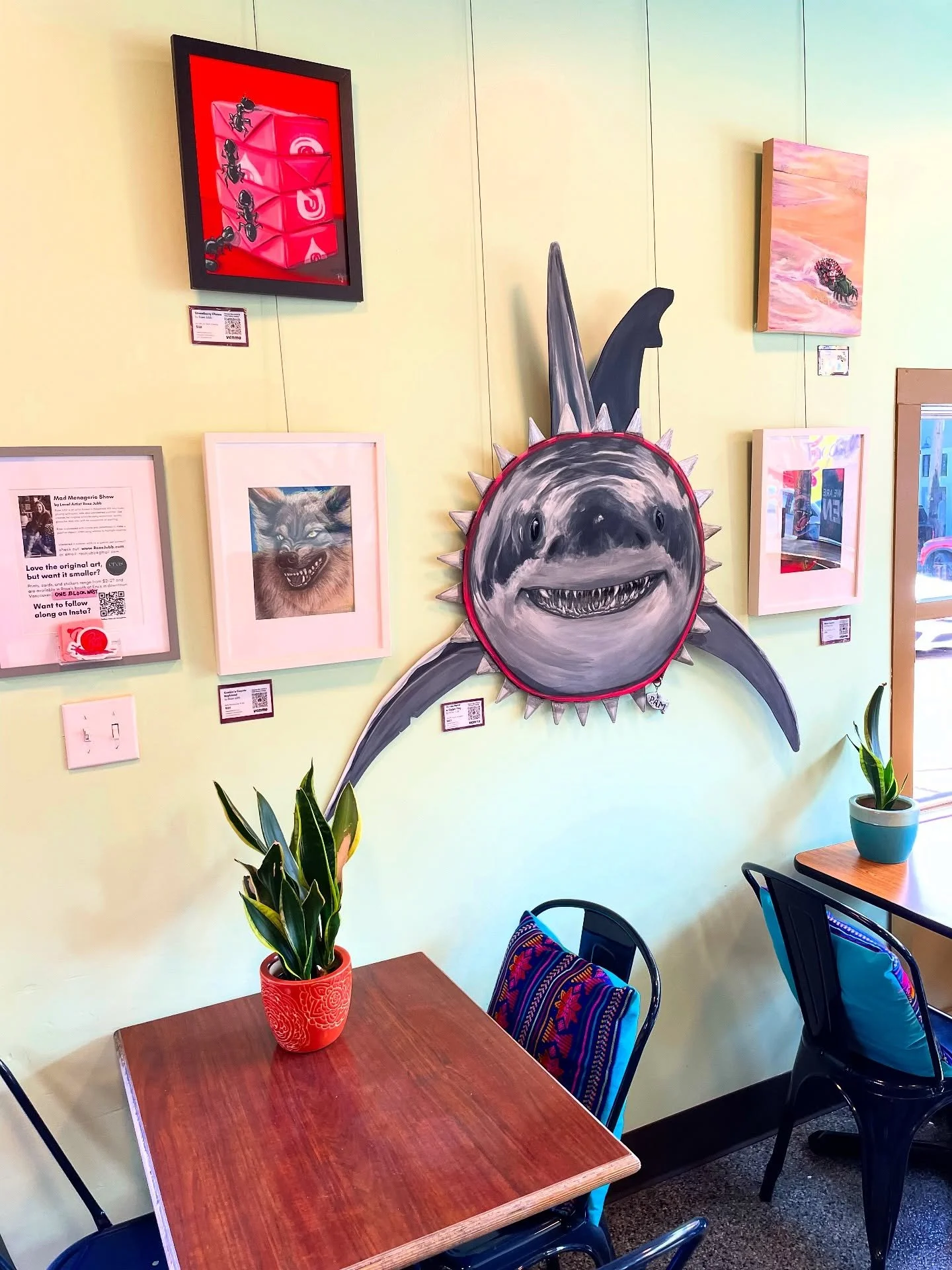 Five of my original paintings are hanging at @el.coyote.tacos this month in downtown Vancouver on 7th 😍 Go take a gander while you eat an excellent burrito and enjoy the coolest courtyard. 🌯 Highly recommend the aqua Fresca 🤤

If you&rsquo;re down