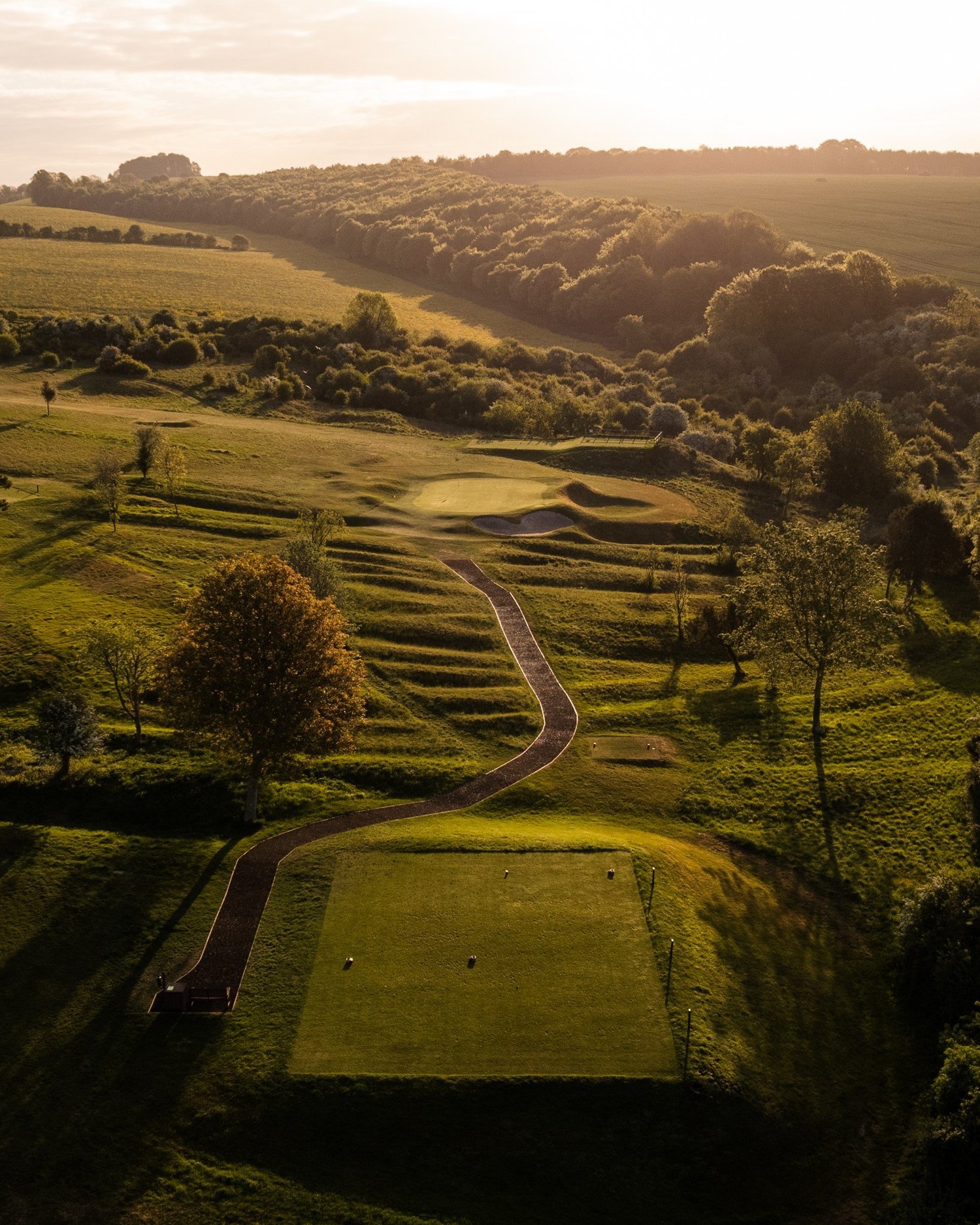 Elevated view along a Hockley fairway to a green
