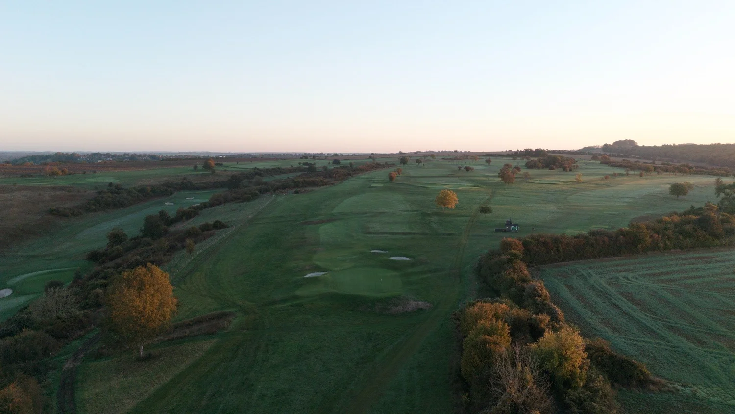 Wide autumn view across Hockley Golf Club's downland course