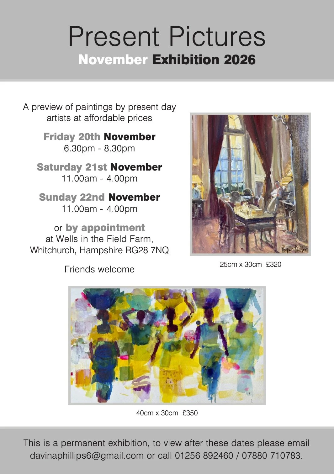 Present Pictures
20-22 November.  Wells in the Field Farm,
Whitchurch, Hampshire RG28 7NQ
