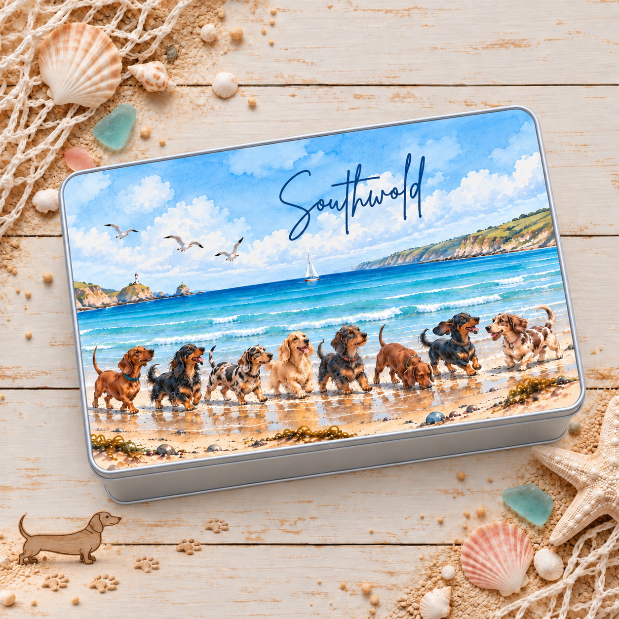 Seaside Sausages Dog Treat Tin