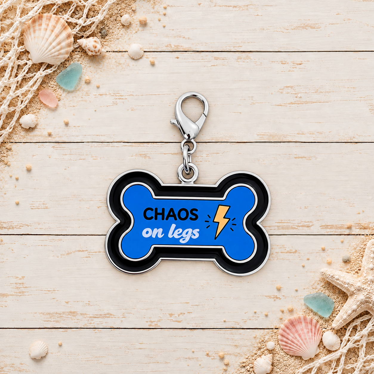 Chaos on Legs Blue Novelty Dog Tag