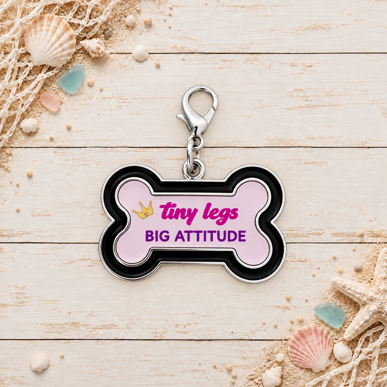 Tiny Legs Big Attitude Pink Novelty Dog Tag