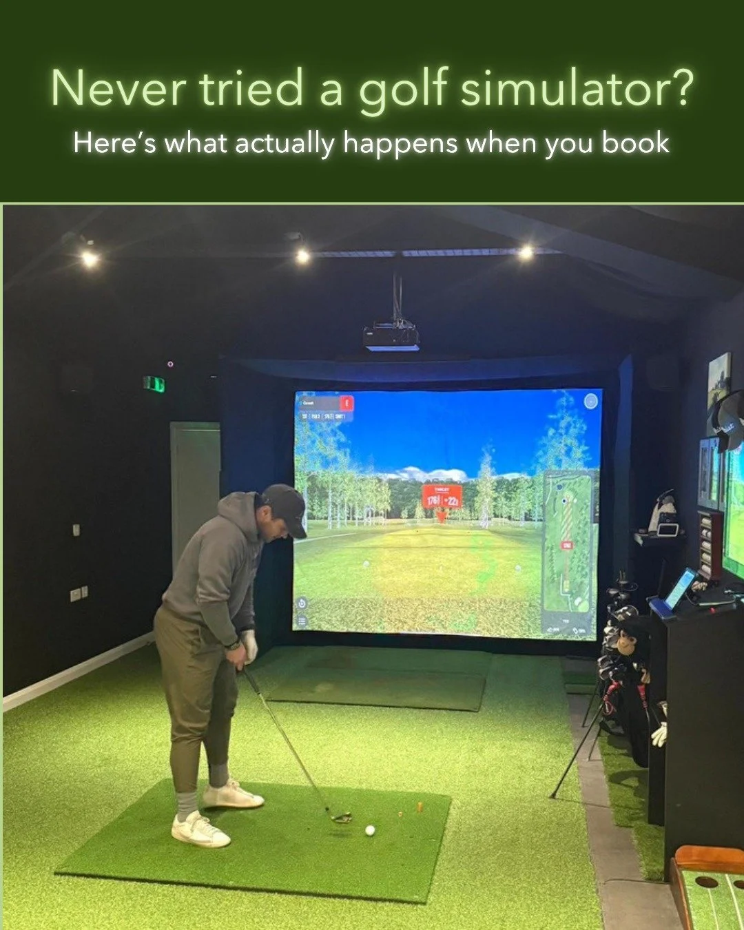 Never tried a golf simulator? Here's what actually happens when you book.

You hit a real ball. The screen tracks everything- distance, spin, trajectory. Then shows you exactly where it landed on famous courses from around the world.

No need to unde