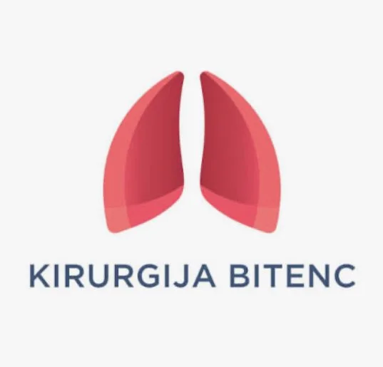 Illustration of human lungs with the text 'Kirurgija Bitenc' below.