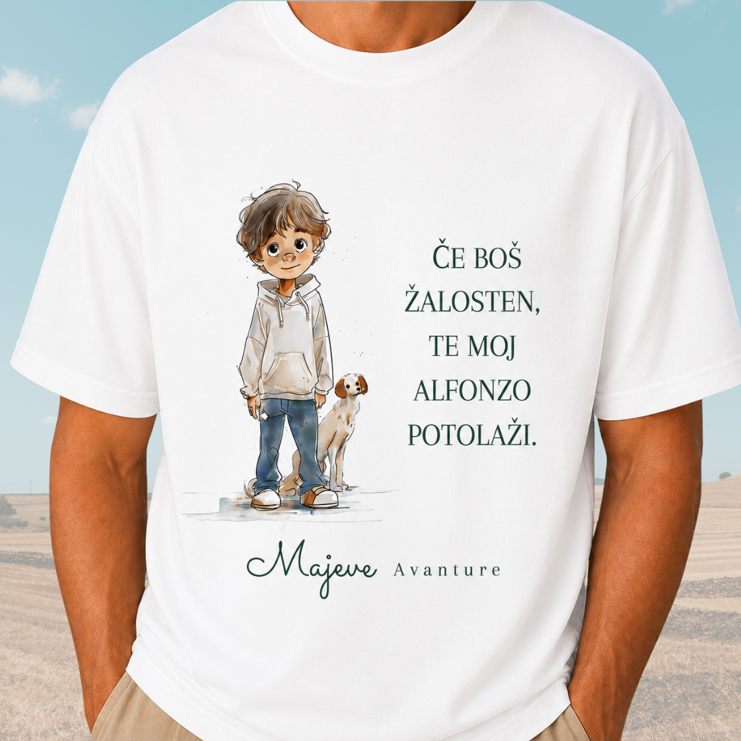 Oversize unisex majica iz serije Majeve avanture: Maj in Alfonzo
