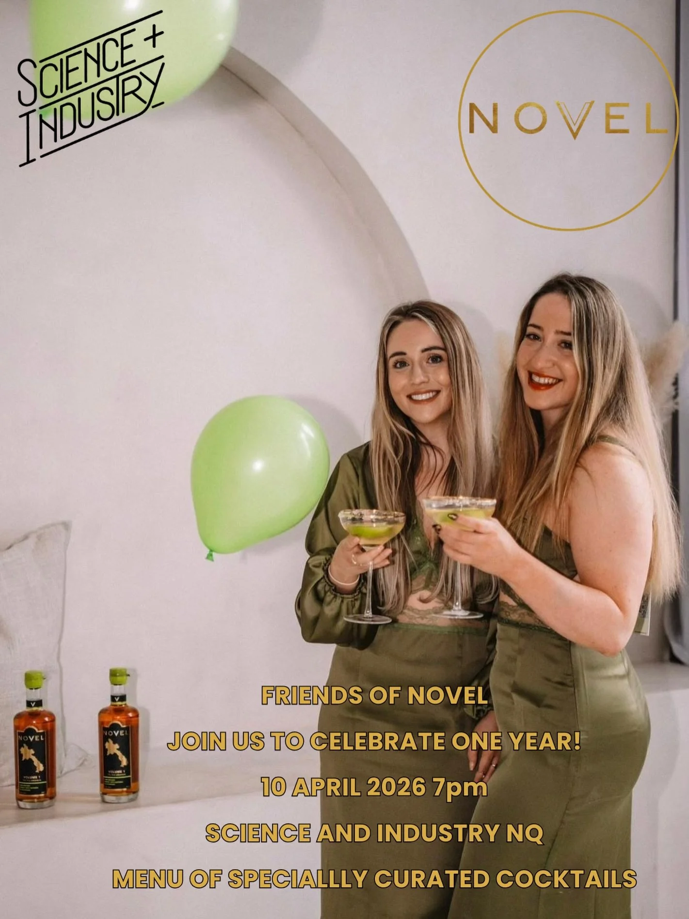 💚SAVE THE DATE💚

We are hosting a celebration for 1 year of NOVEL! 
Come join us on Friday 10 April, 7pm @ Science and Industry Bar NQ. 
Free to attend no ticket necessary! 
Specially curated NOVEL cocktails will be available to purchase on the nig