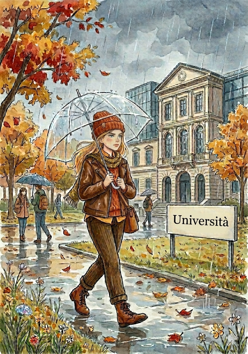 busy impegni vita giovani scuola università university colleg italy italian city rainy pioggia hard day draw disegno immagine colori autunno sessione esami exam session