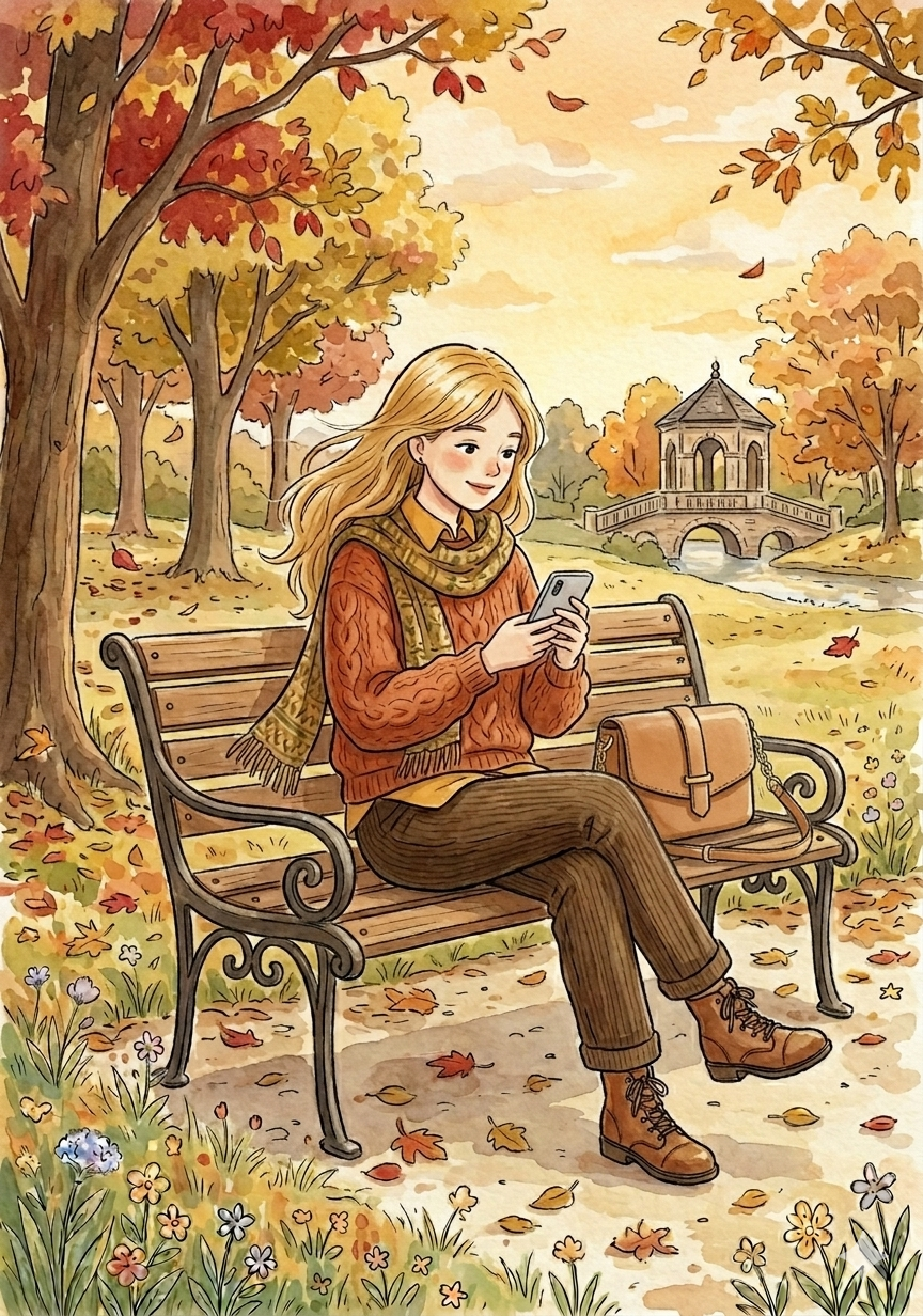 girl woman life bench panchina italia italy italian learn study improe lexicon vocabulary wind autumn chill text phone busy friends