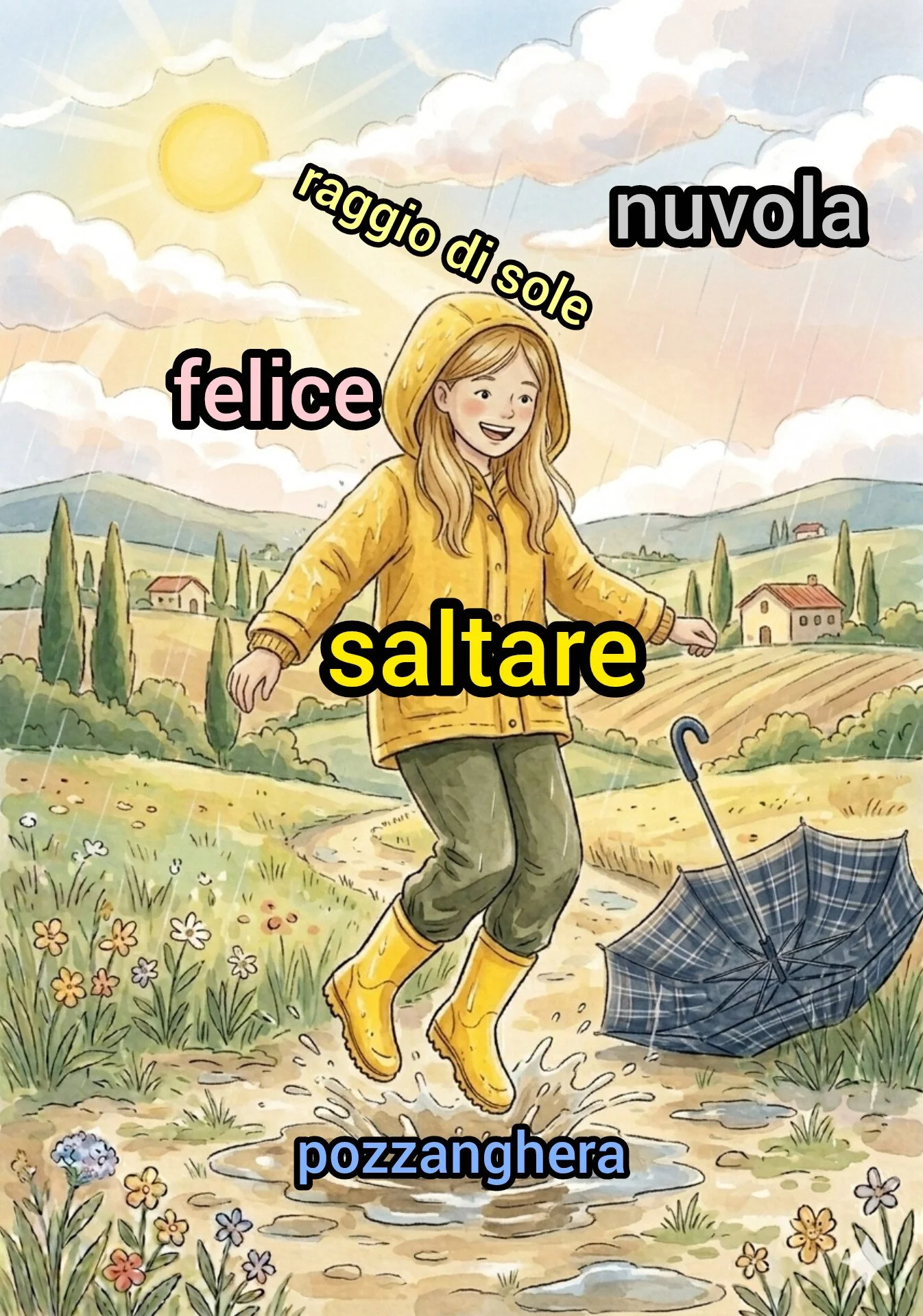 用于学习意大利语的图片。快乐。轻松。免费素材。意大利语单词。