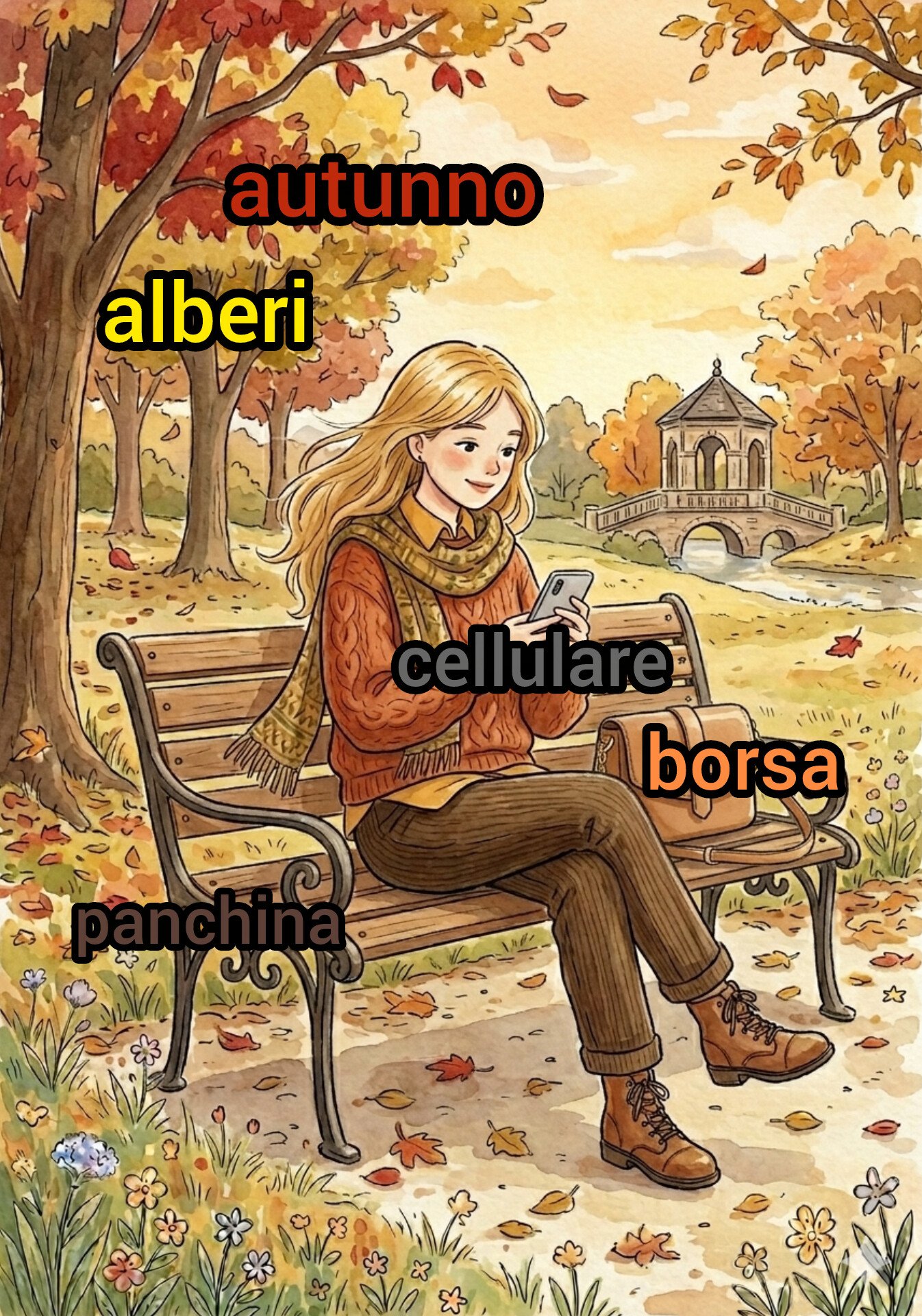 autumn learn italian online teacher session sit borsa cellulare alberi tranquillità happy nice image draw creative free material