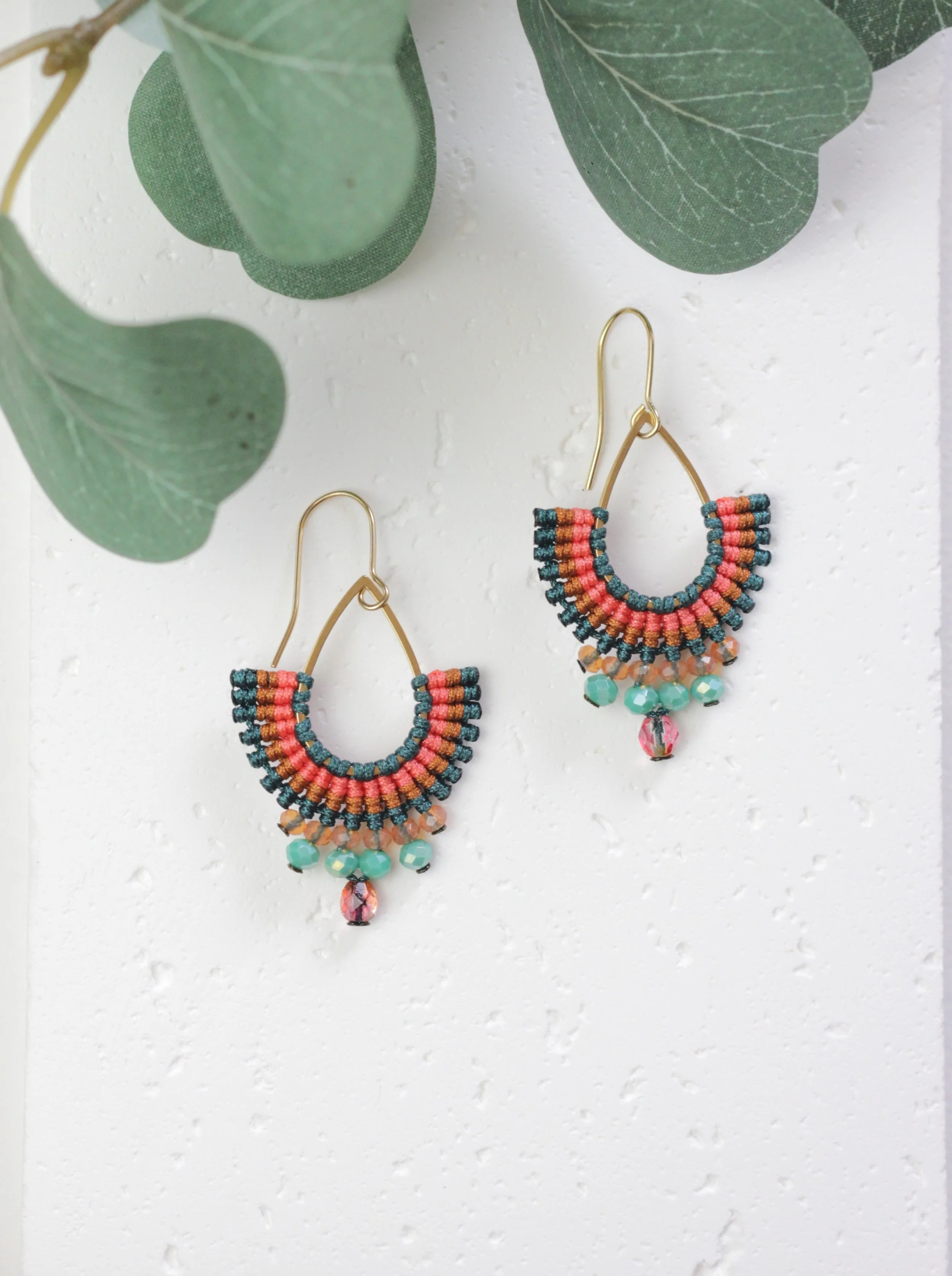 Teal & Coral Teardrop Earrings