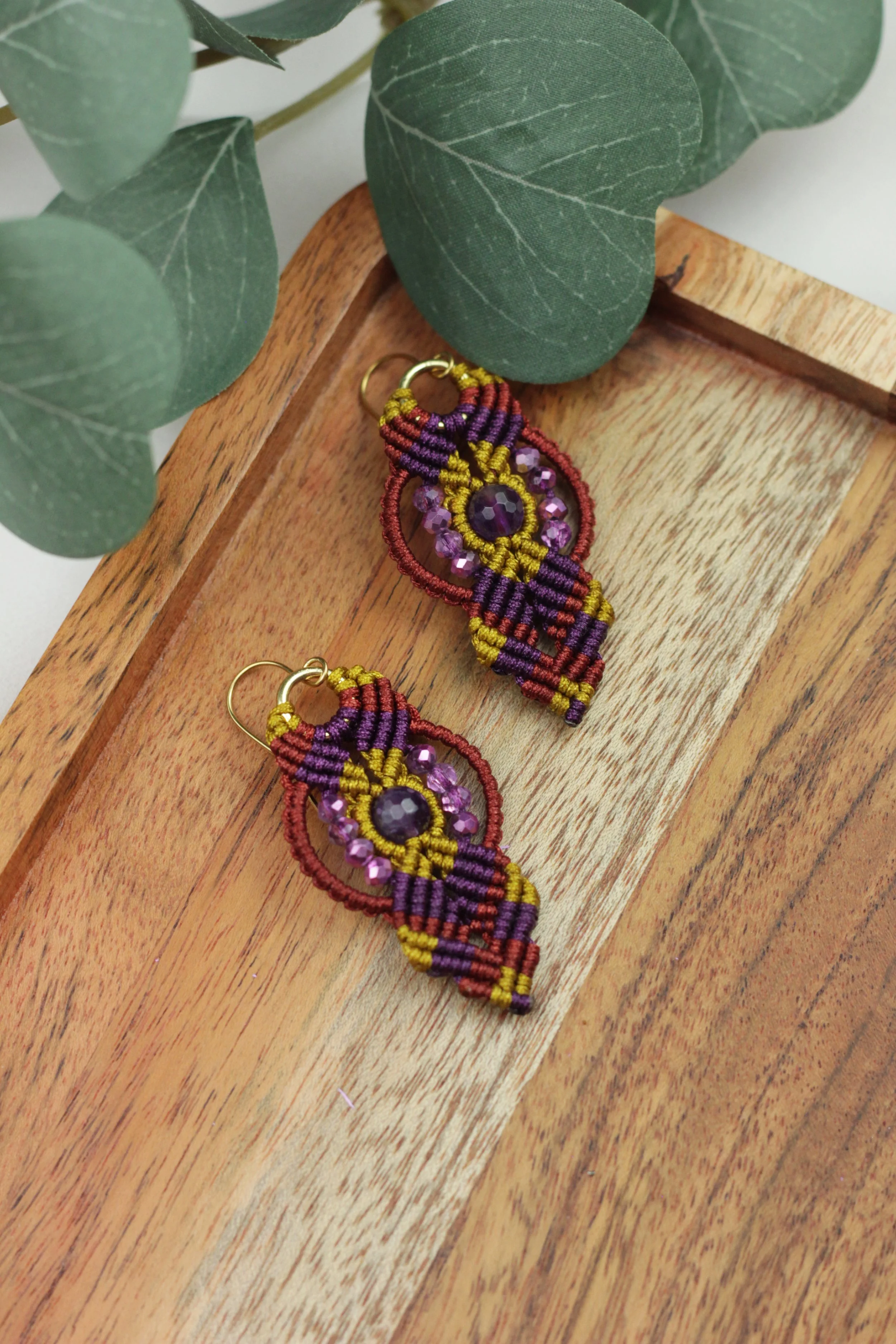 Rust, Purple & Mustard Ornamental Amethyst Earrings
