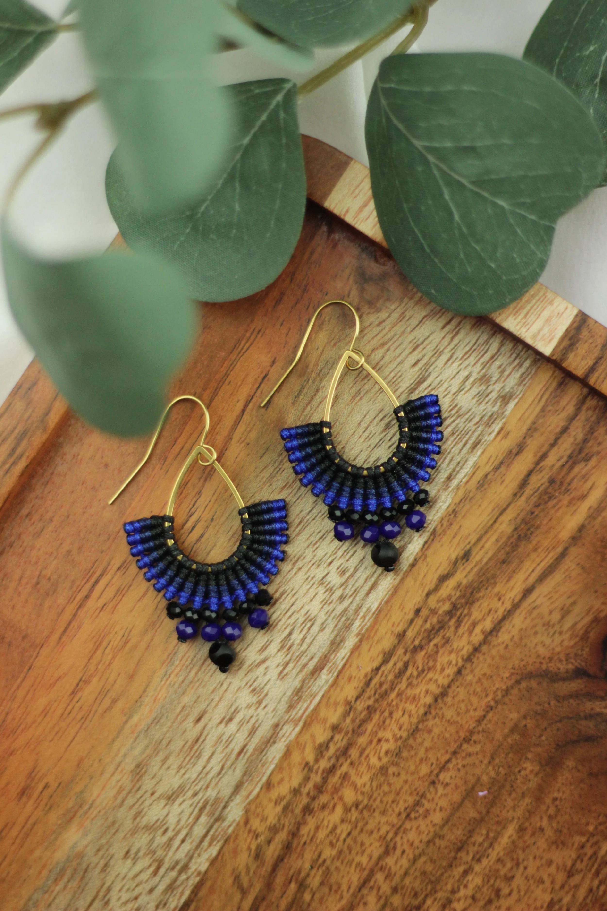 Black & Blue Teardrop Macrame Earrings
