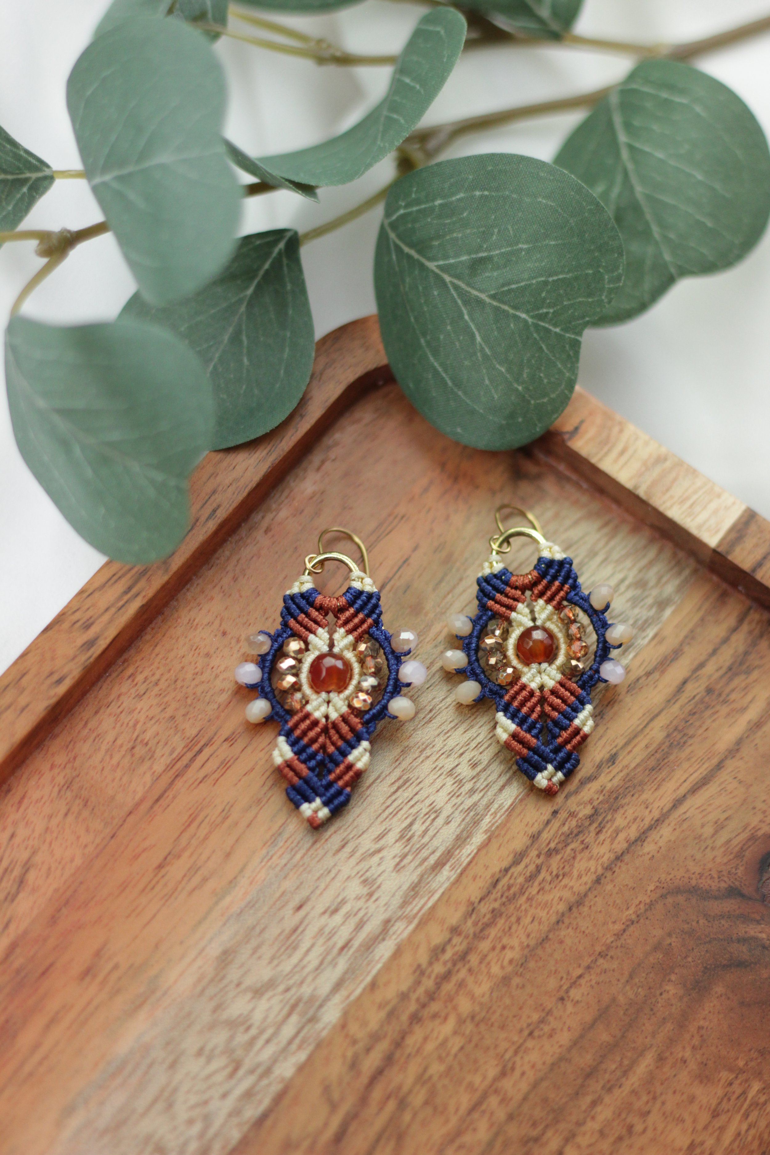 Blue & Rust Ornamental Carnelian Earrings