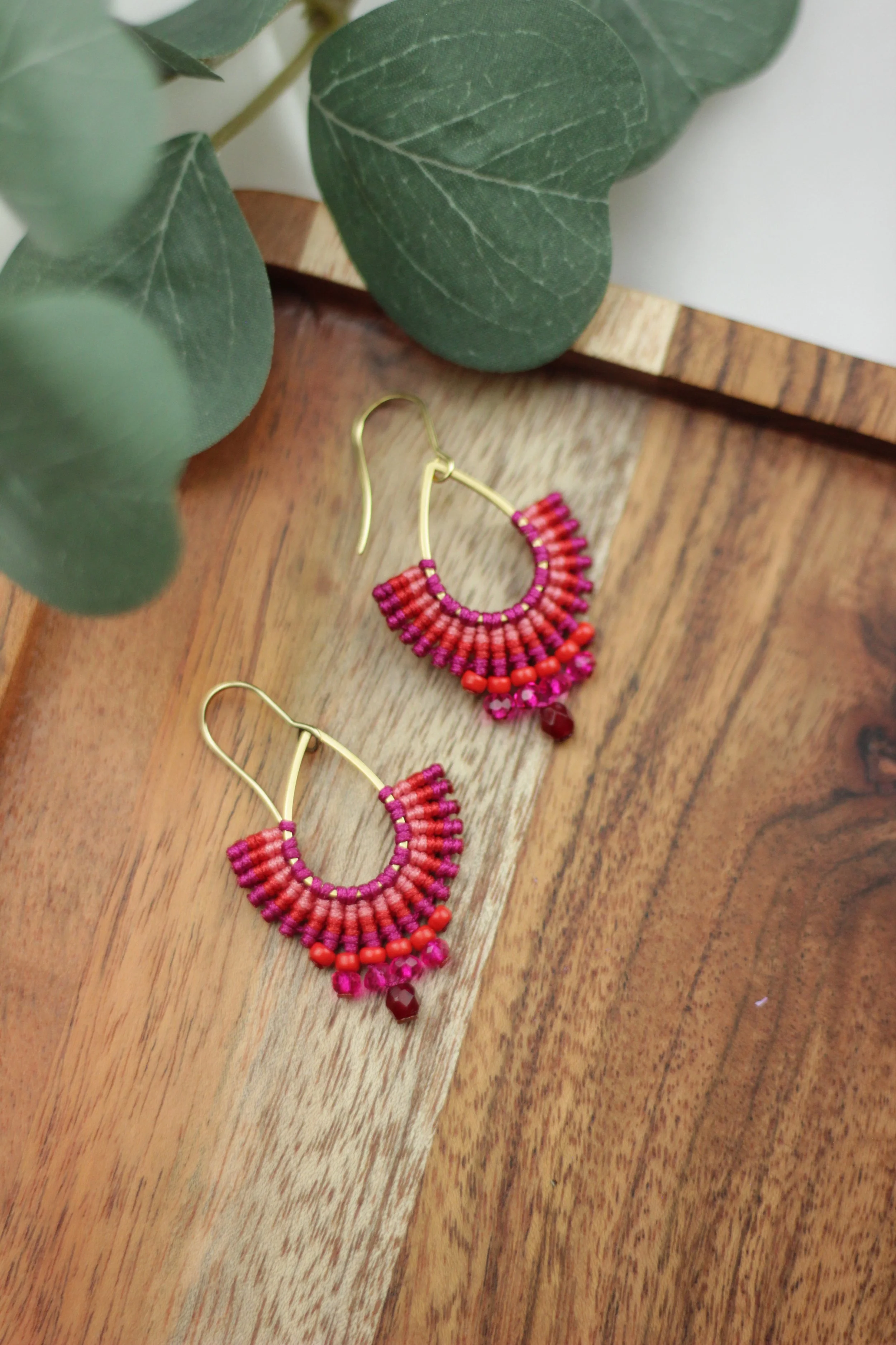 Red & Fuschia Teardrop Macrame Earrings