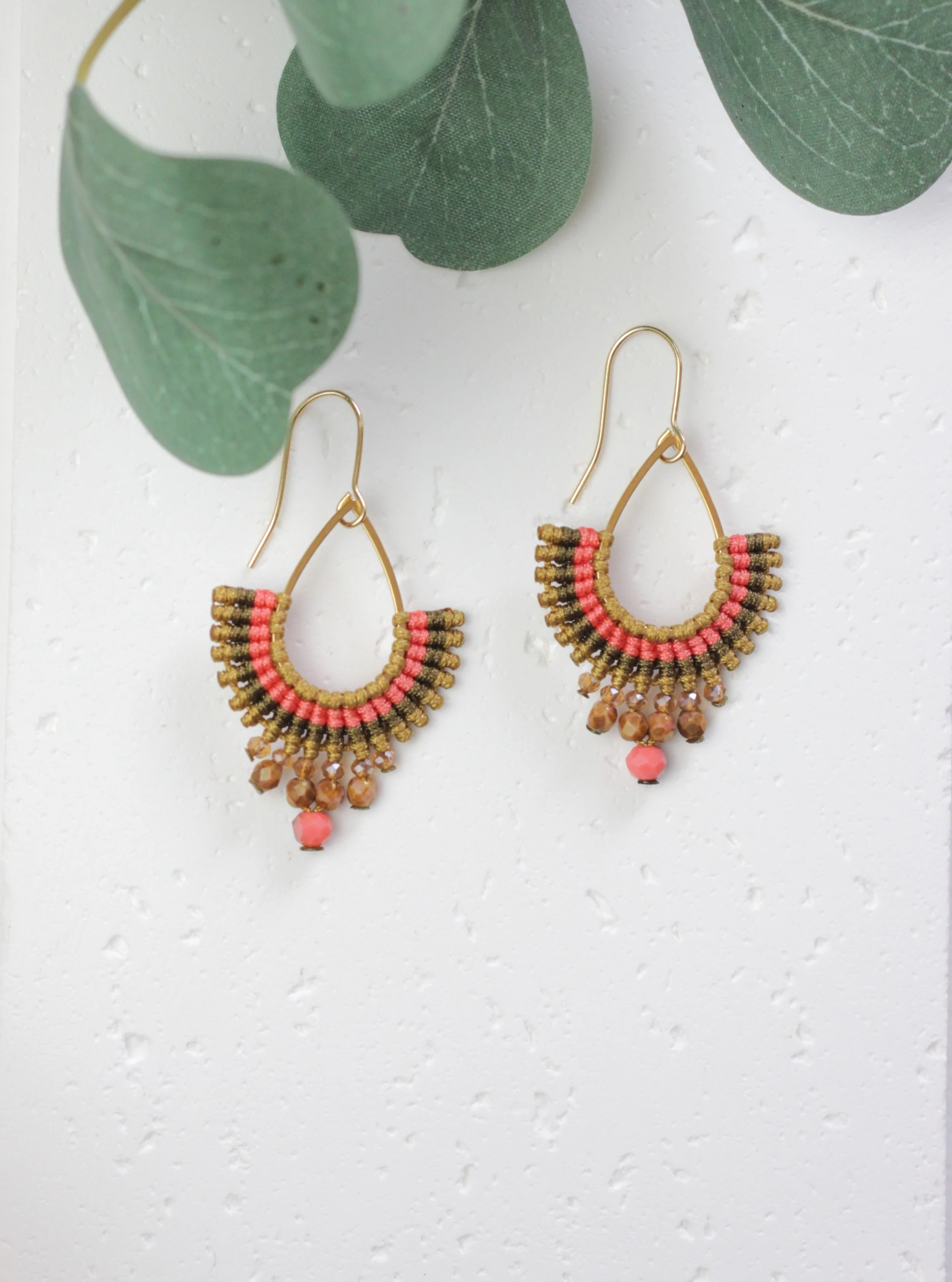 Coral & Khaki Teardrop Earrings