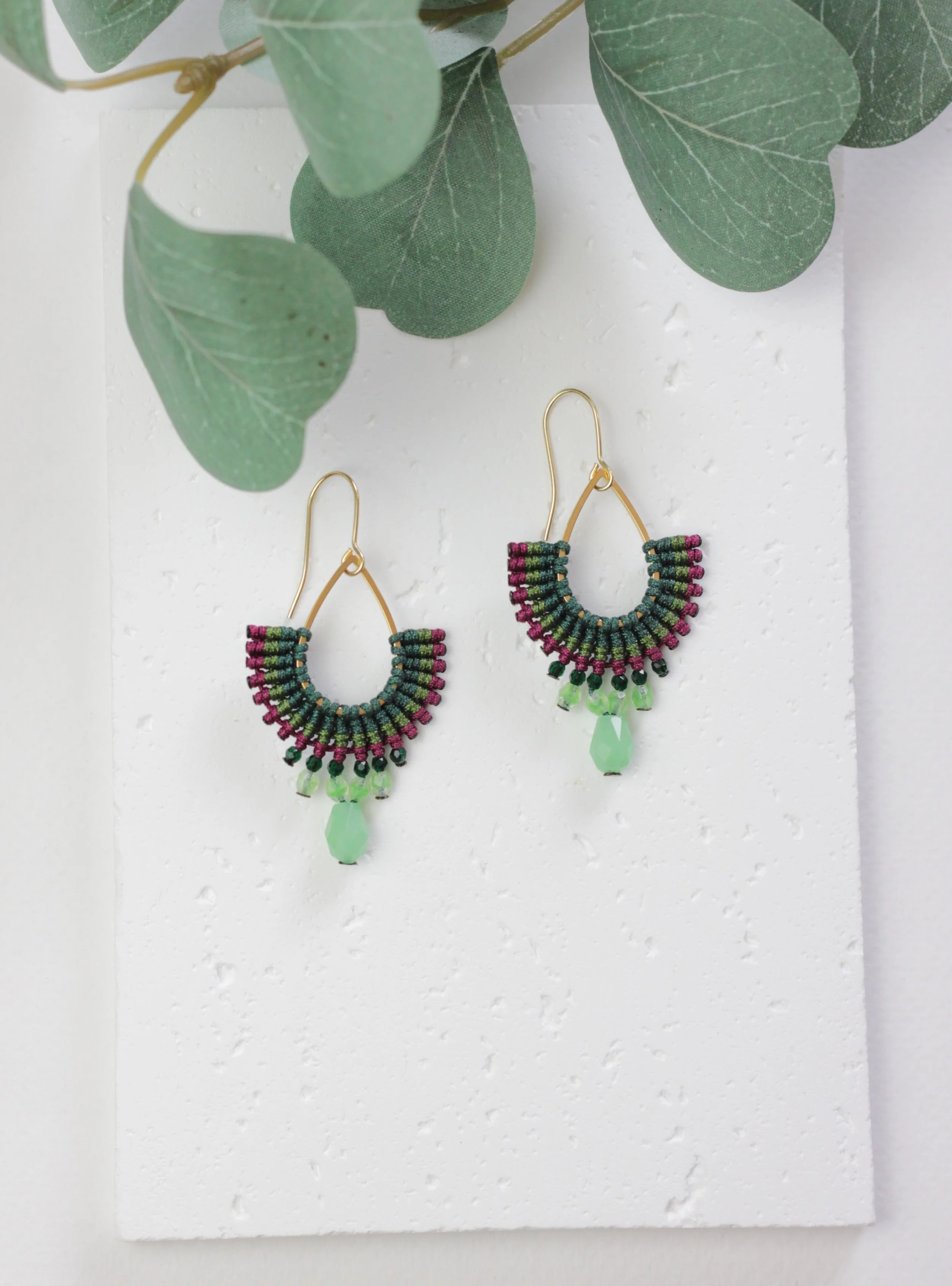Green & Burgundy Teardrop Earrings