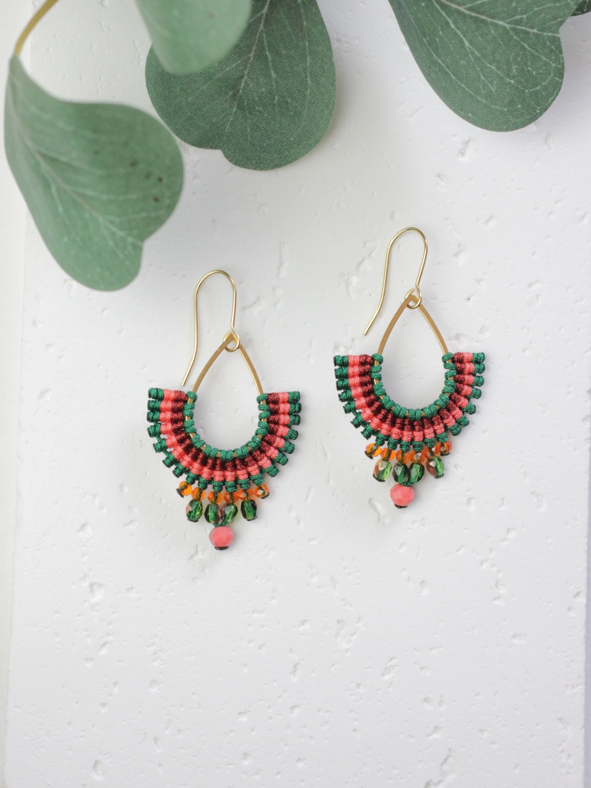 Green & Coral Teardrop Earrings