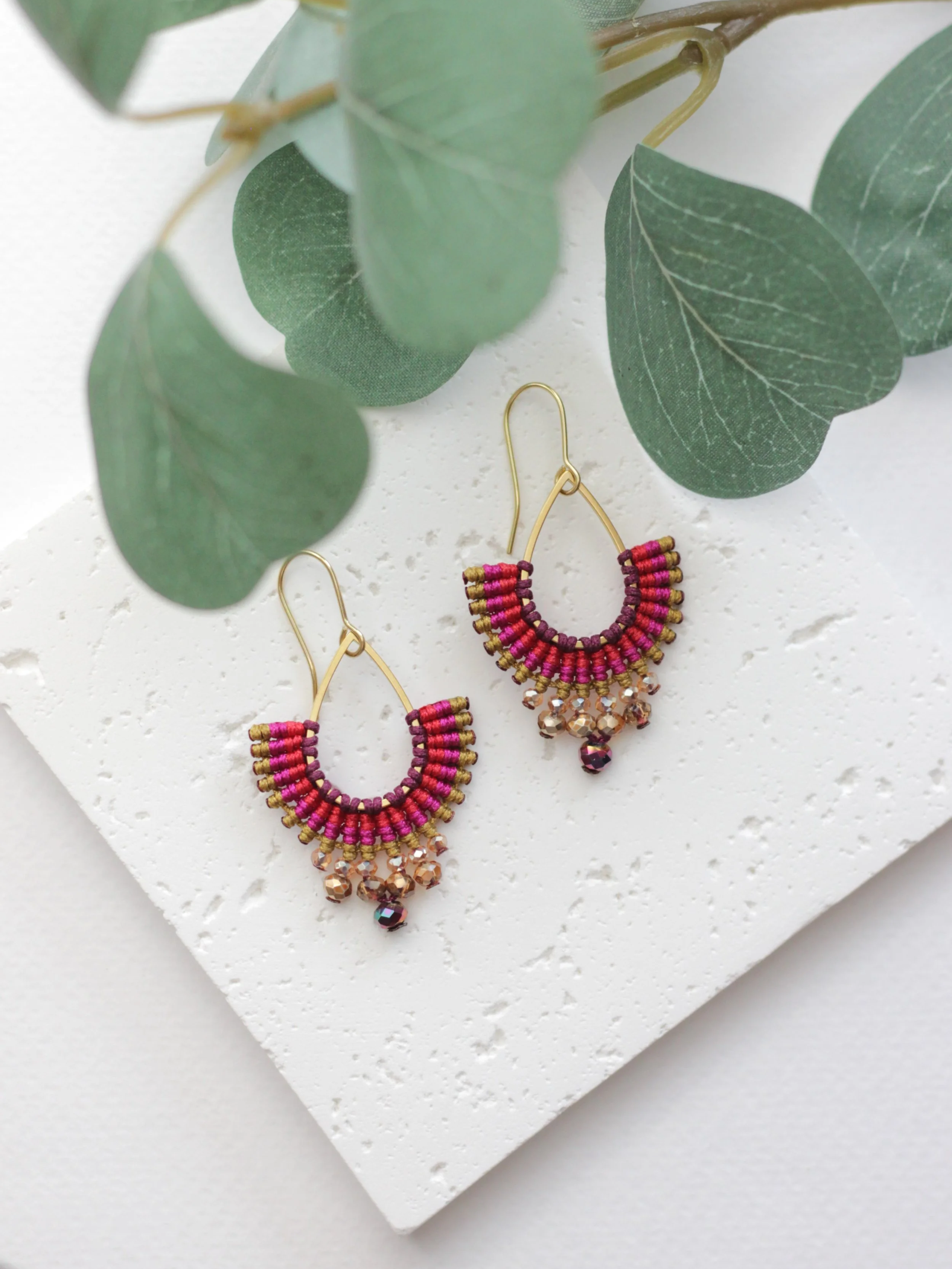 Fuschia & Mustard Teardrop Earrings