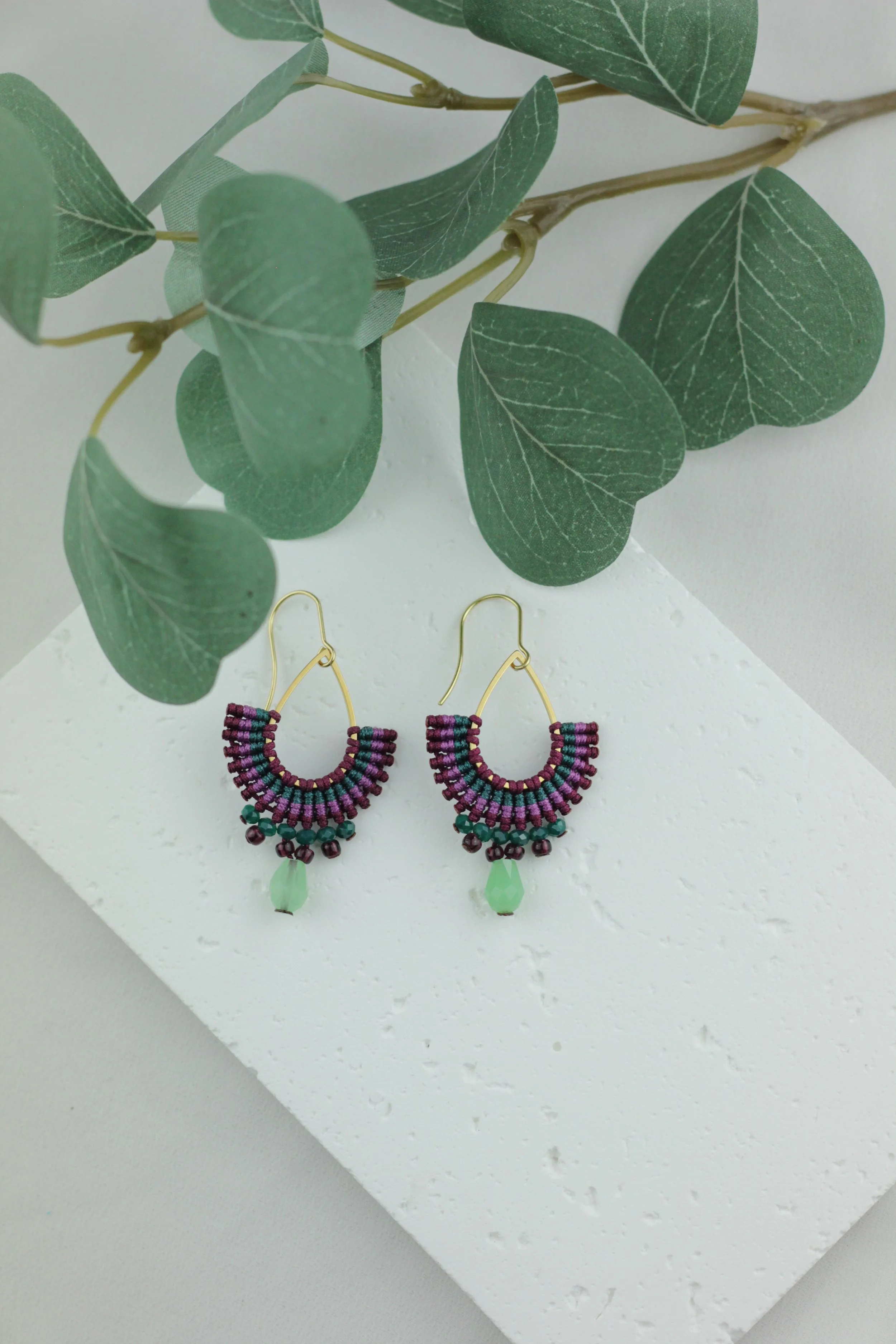 Purple & Teal Teardrop Macrame Earrings