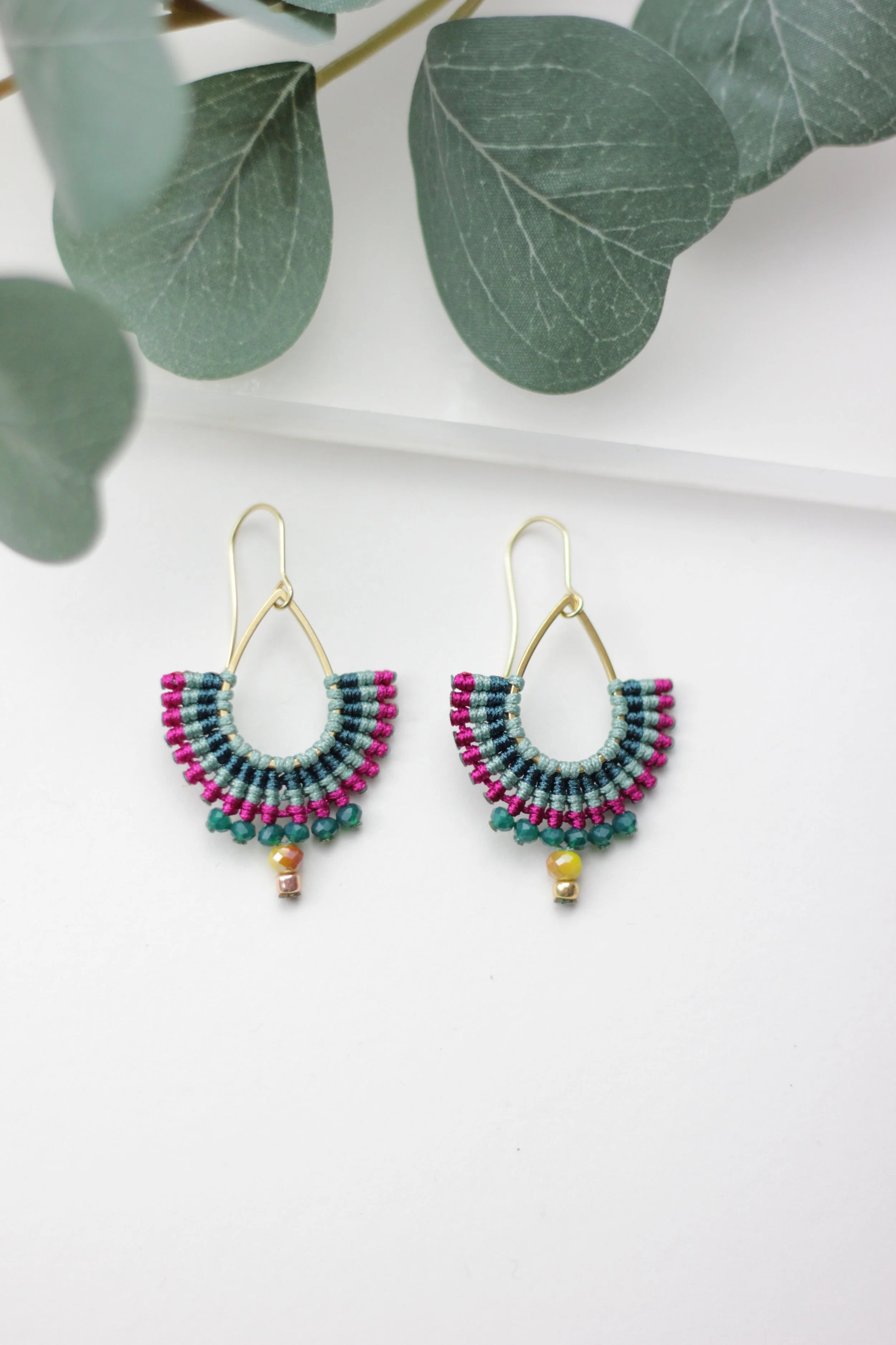 Teal & Fuschia Teardrop Macrame Earrings