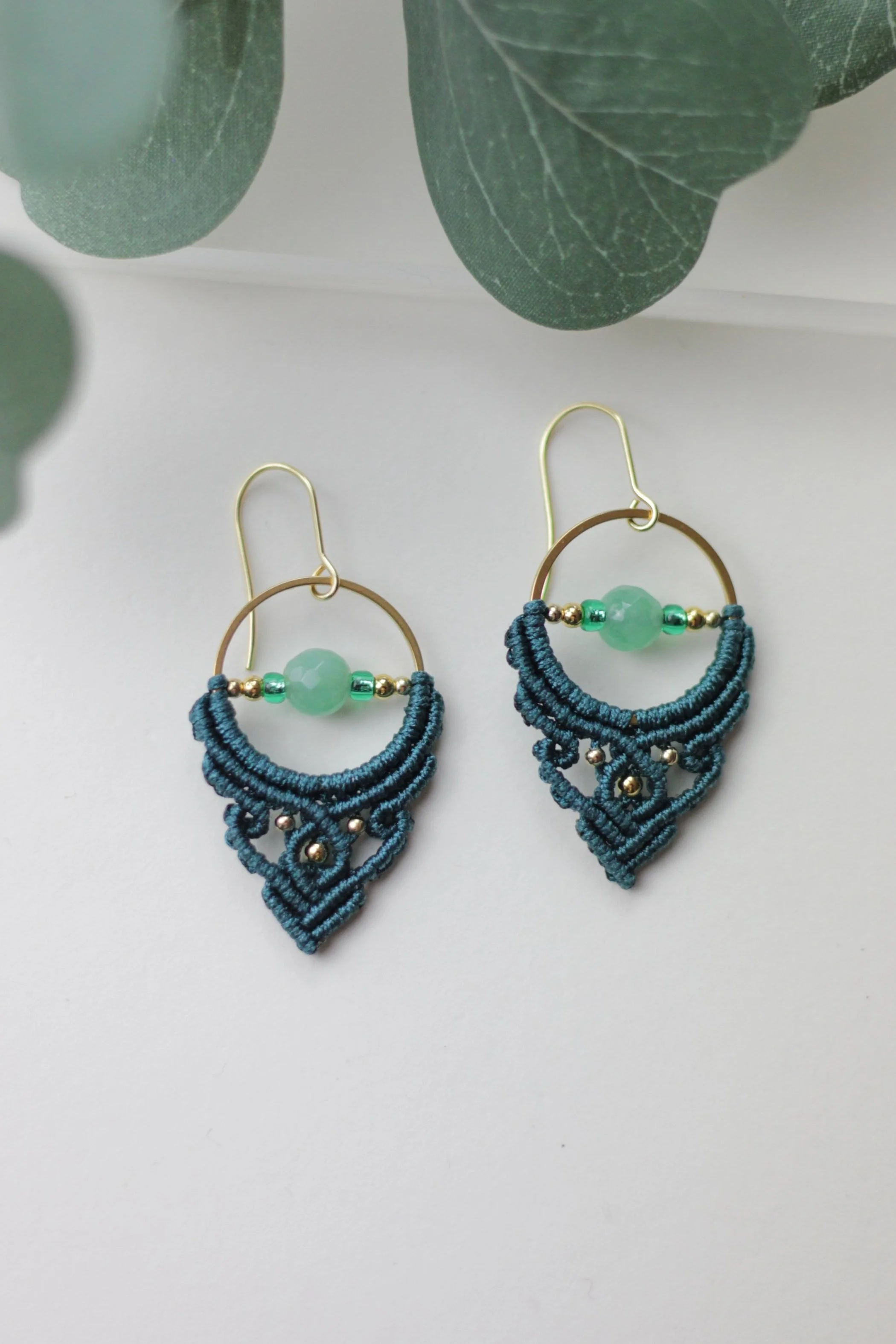 Teal Aventurine Boho Macrame Earrings