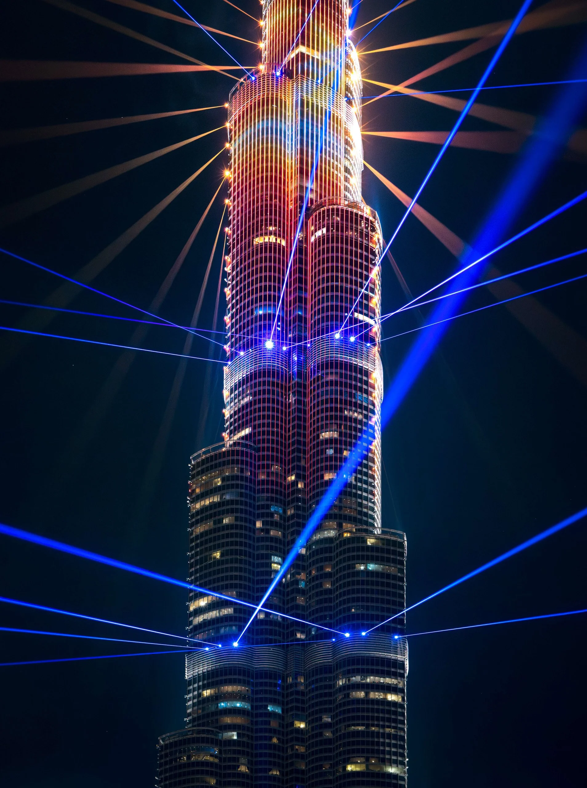 Burj Khalifa Knvat laser light show — close up fine art photograph by Ahmad Alnaji, SARAB Art Production