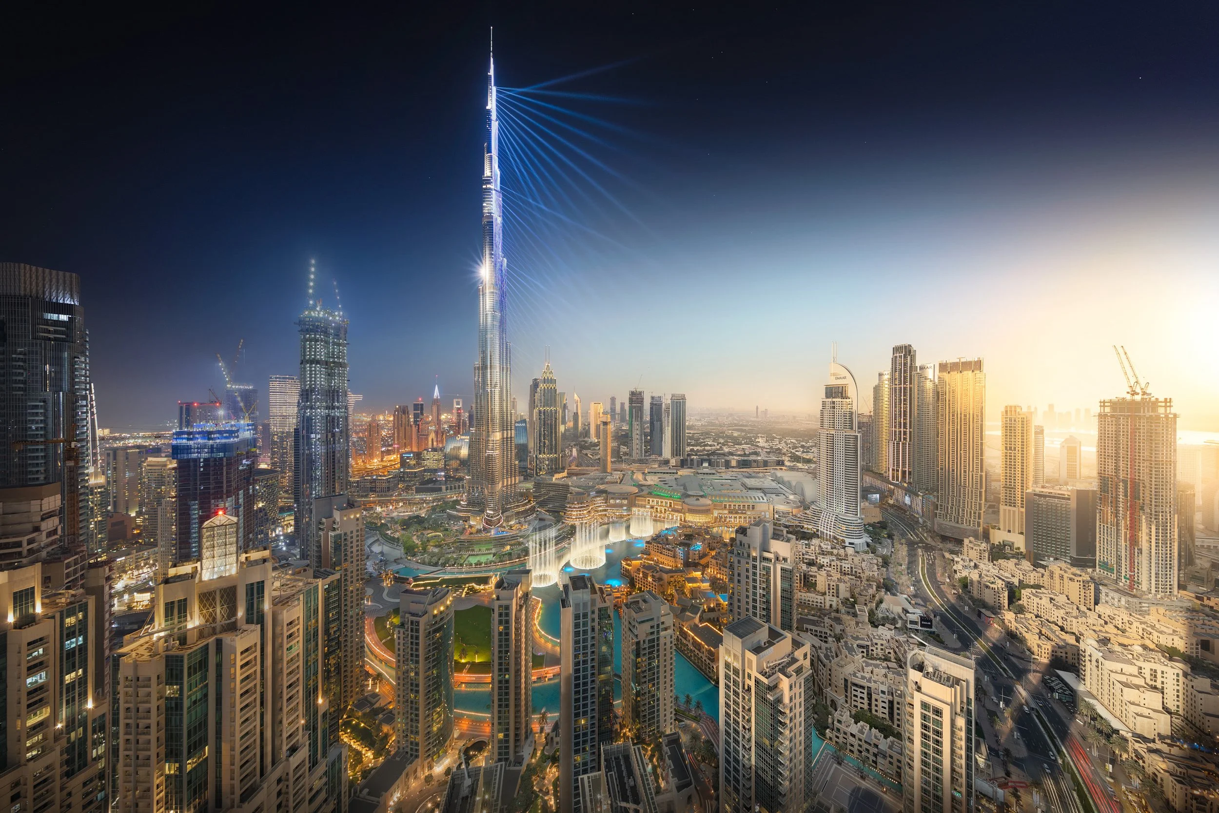 Day to night photo of downtown Dubai - fine art photograph by Ahmad Alnaji, SARAB Art Production
