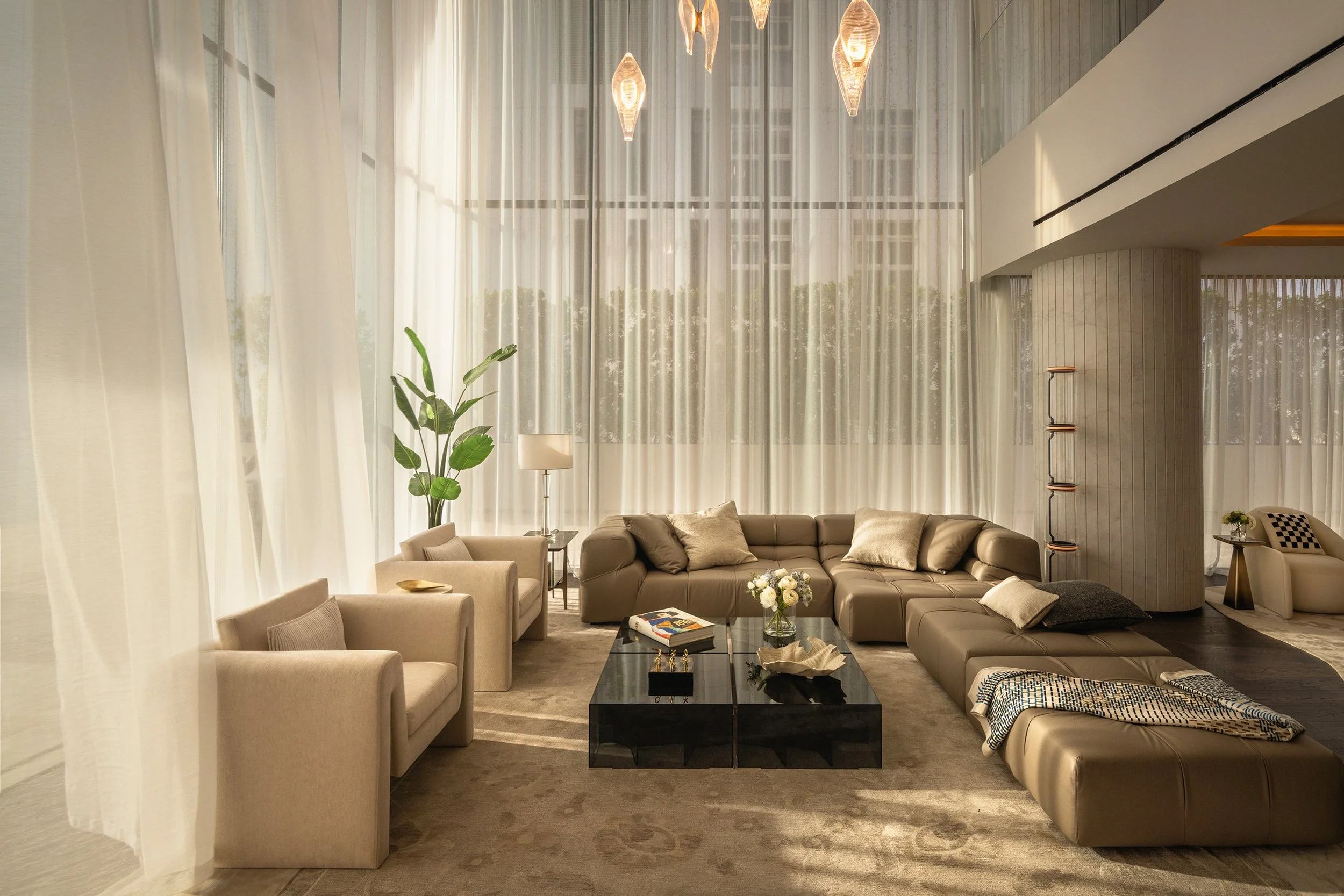 Elegant living room at One Palm Jumeirah by omniyat - Fine art architectural photograph by Ahmad Alnaji, SARAB Art Production
