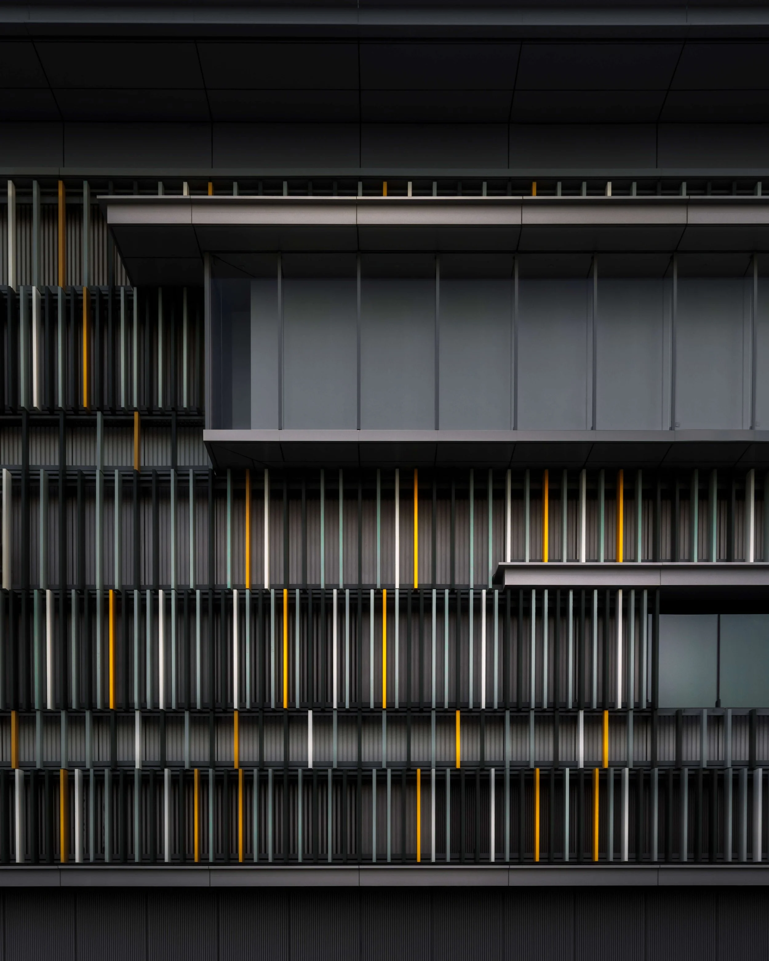 A close-up photograph of One Za'abeel's colorful poduim, designed by Nikken Sekkei — Photo by fine art Architectural photographer Ahmad Alnaji, SARAB