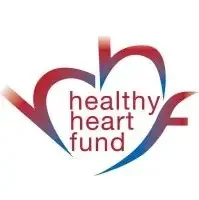 Logo van de Healthy Heart Fund met een hartvorm en tekst.