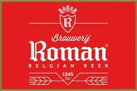 Logo van Brouwerij Roman, een Belgisch biermerk, op een rood achtergrond.