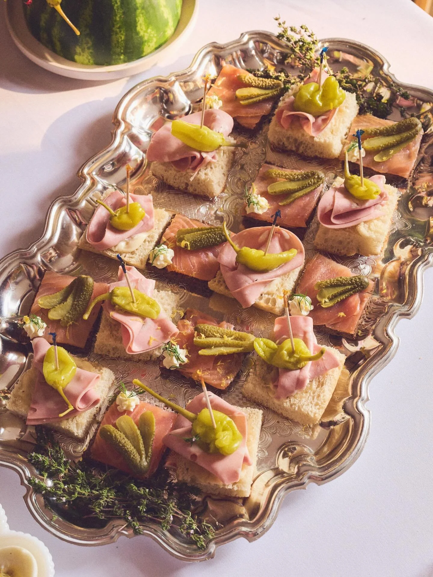 Toast Tray&trade; ;) 
ft. mortadella, mayo + peperoncini on ciabatta. smoked salmon, cream cheese, cornichon, lemon zest + dill on rye.
