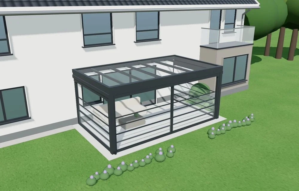 Elektrische Vertikalfenster an einer Terrassenüberdachung in Lindau