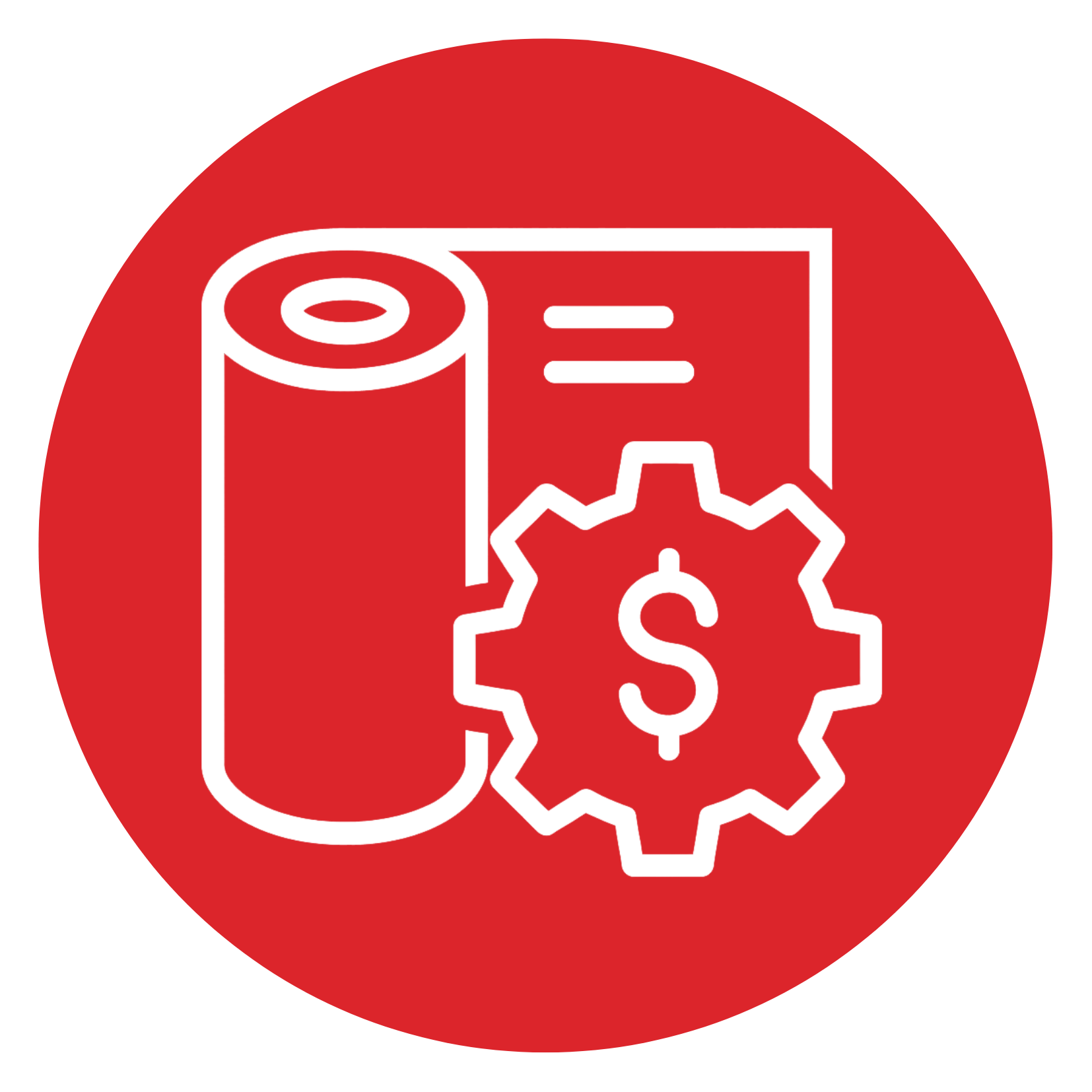 Icon of a shrink wrap roll with a gear and dollar symbol representing cost-efficient operations.