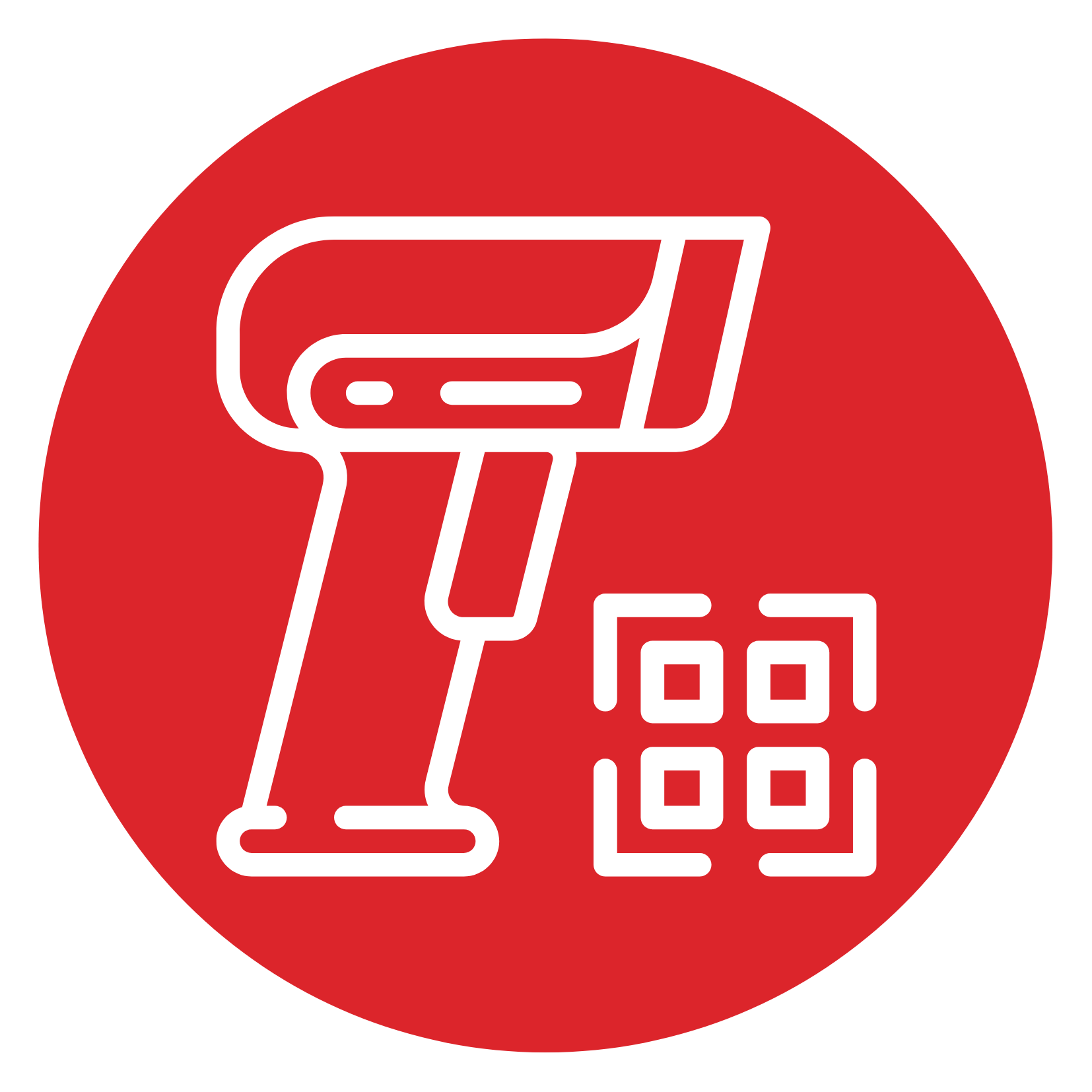 Icon of a handheld barcode scanner aimed at a barcode grid to represent scan-through clarity.
