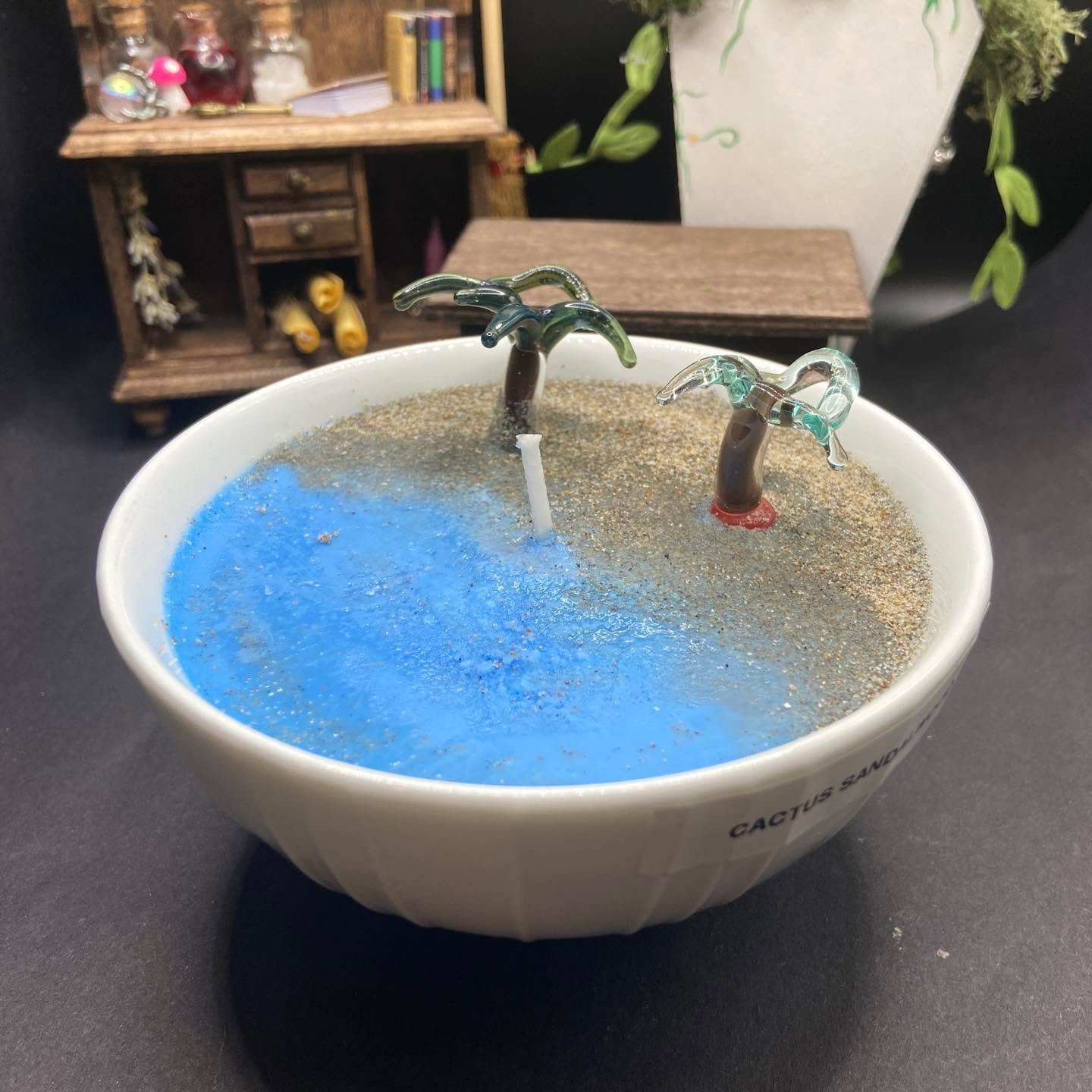 ☀️ While we&rsquo;re nearing the end of summer, keep the waves crashing with our Cactus and Sandalwood scented candle! With glass palm trees made by @giddyglass and sand from the beach of Jalama in California, this candle is made to represent where t