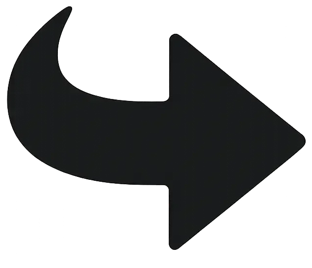 Flèche noire pointant vers la droite avec une courbe à gauche.