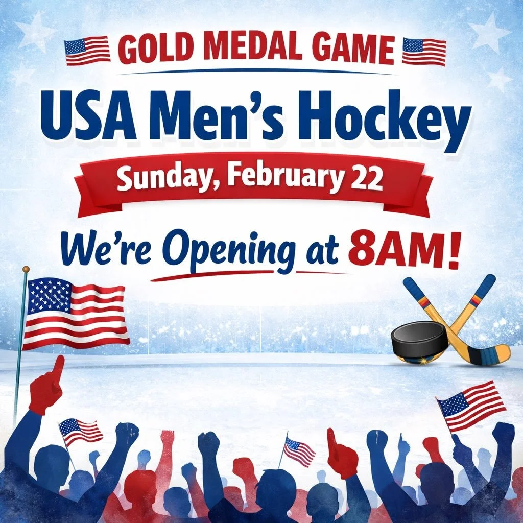 We&rsquo;re opening at 8am this Sunday 2/22 so you can come cheer on the USA men&rsquo;s hockey team at Snack Bar as they go for the gold! Play area will be open for the kiddos. 

USA! USA! USA! ❤️🤍💙