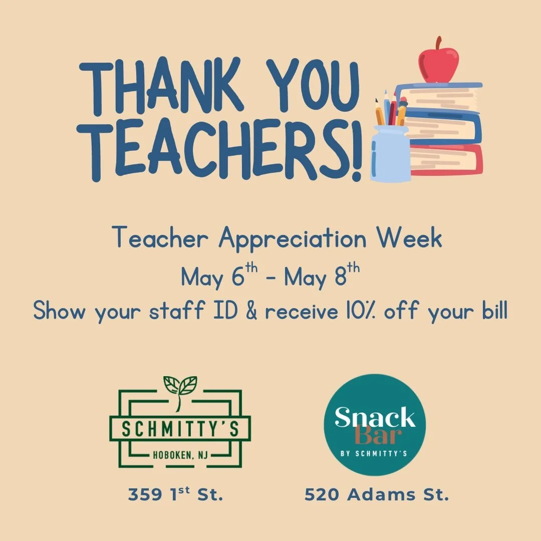 🍎🩺Teacher &amp; Nurse Appreciation Week at Schmitty&rsquo;s + Snack Bar 🩺🍎

You grade papers.
And you save lives.
You all deserve a drink.

All week long, teachers and nurses get 10% OFF their tab because honestly&hellip; you&rsquo;ve earned more
