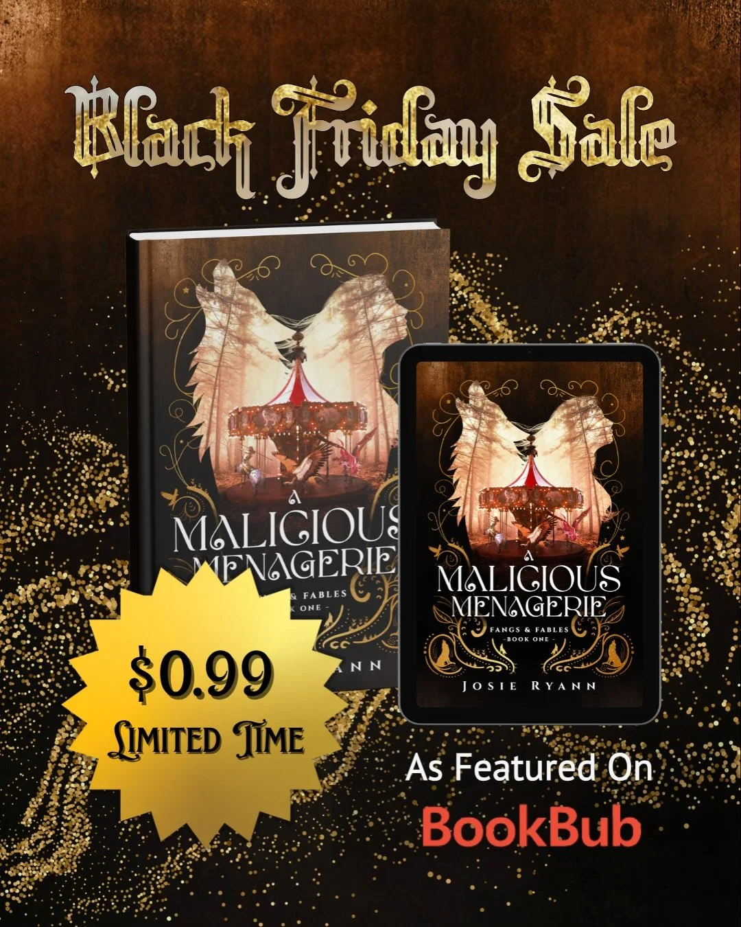 A Malicious Menagerie is a BookBub Featured Deal and is on sale for just $0.99 for Black Friday weekend! 🖤

If you love:
💖 Forbidden romance and intense chemistry
🐺 Morally gray werewolf heroes
⛓️ A hidden world of captive mythical creatures

RUN&