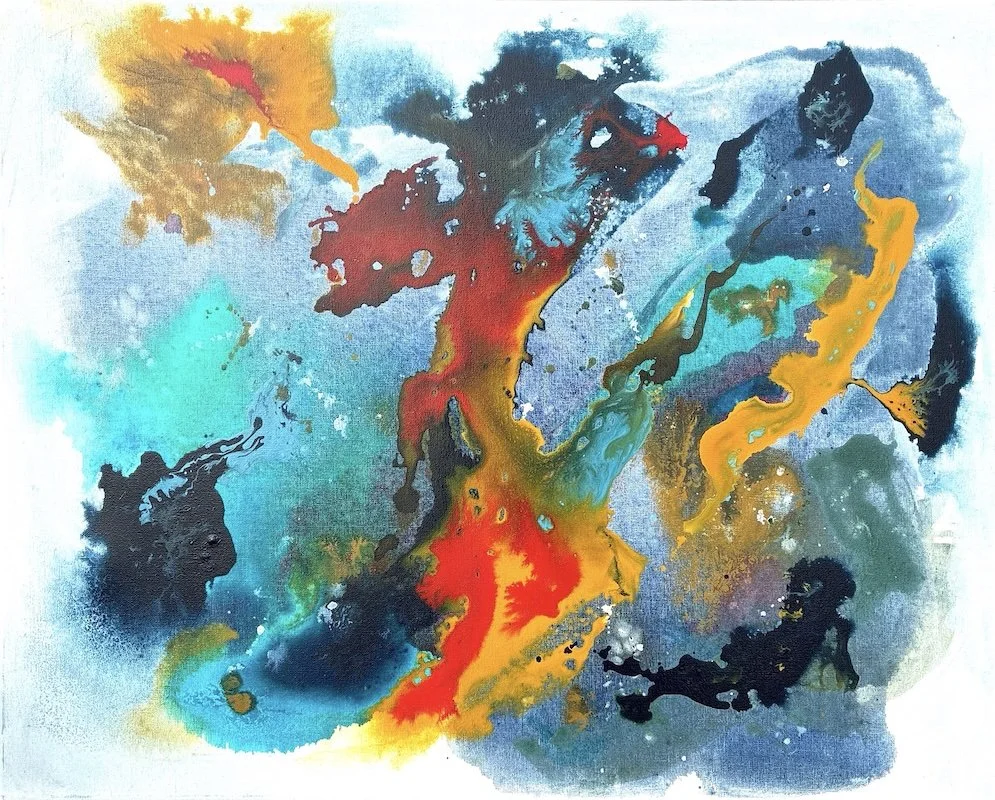 'Nebulae': 60cm x 75cm : Acrylic Ink and Paint on canvas: Framed