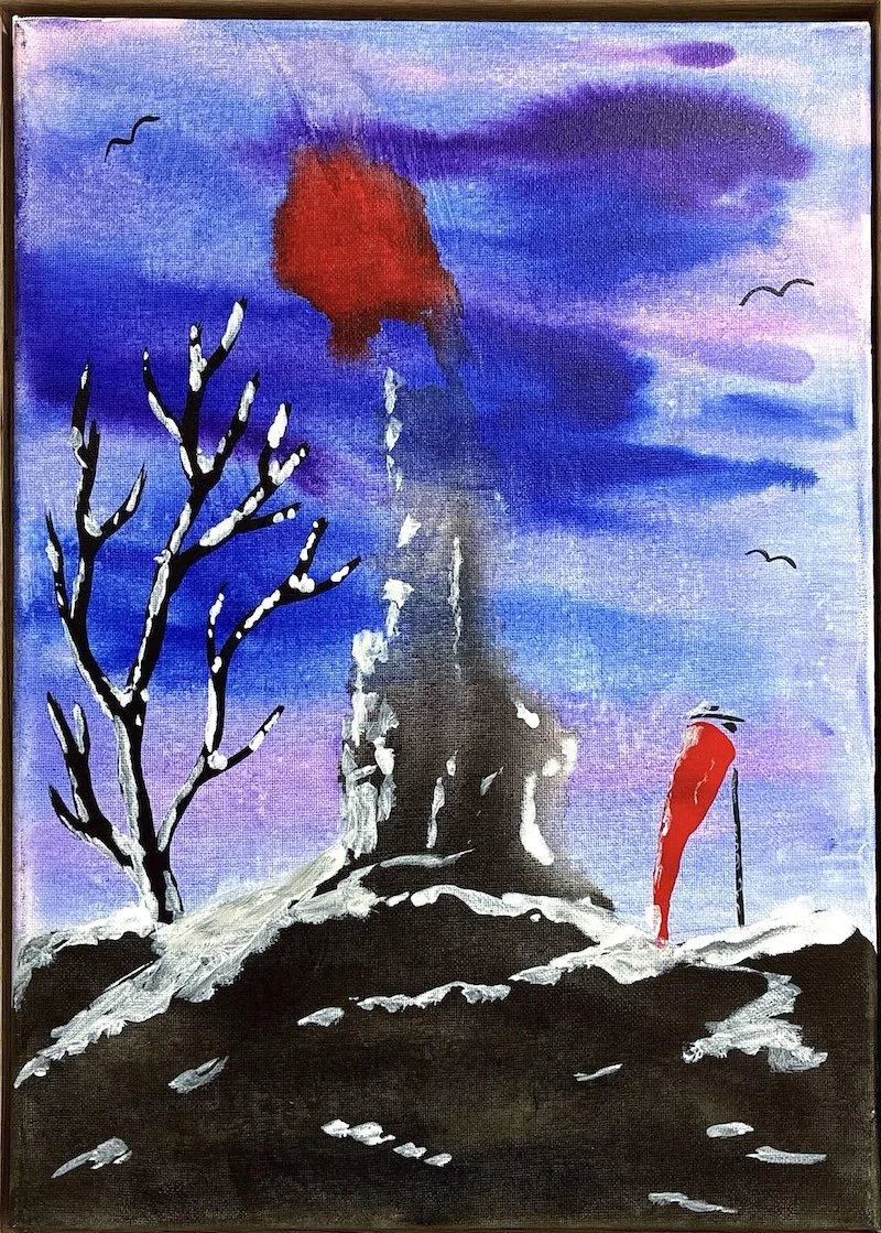'Monk Waits': 42cm x 60cm: Ink on Canvas: Framed
